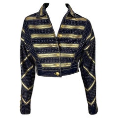 S/S 1992 Gianni Versace Runway Studded Gold Metallic Leather Cropped Jacket