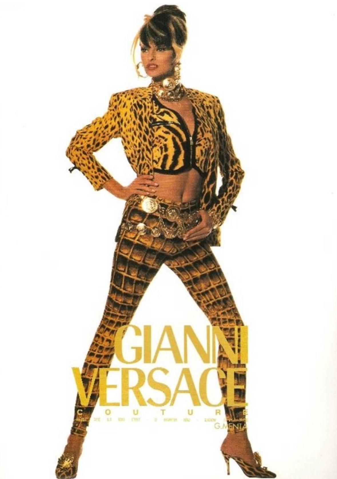 S/S 1992 Gianni Versace Runway Yellow Black Crocodile Print Leggings Tights For Sale 4