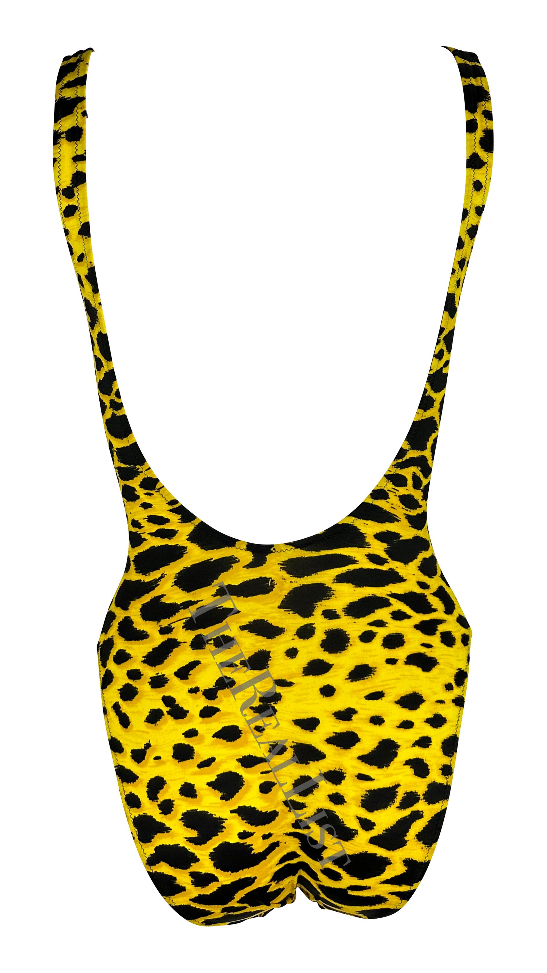 S/S 1992 Gianni Versace Yellow Cheetah Print One Piece Swim Body Suit For Sale 2