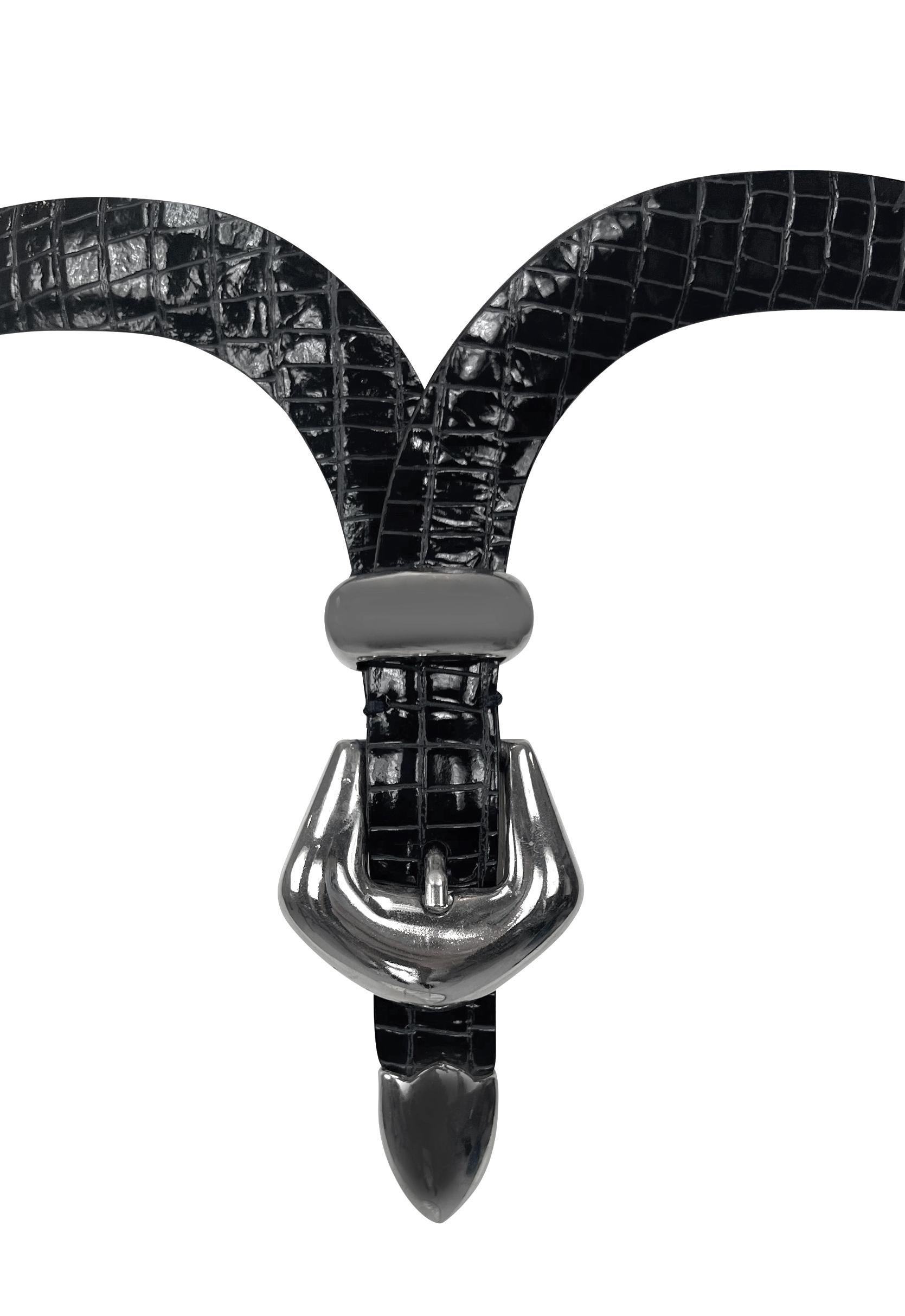 S/S 1992 Giorgio Armani Runway Lariat Style Faux Buckle Leather Waist Belt 2