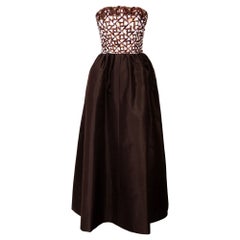 S/S 1992 Givenchy Haute Couture Deep Brown Strapless Gown with Embroidered Bust