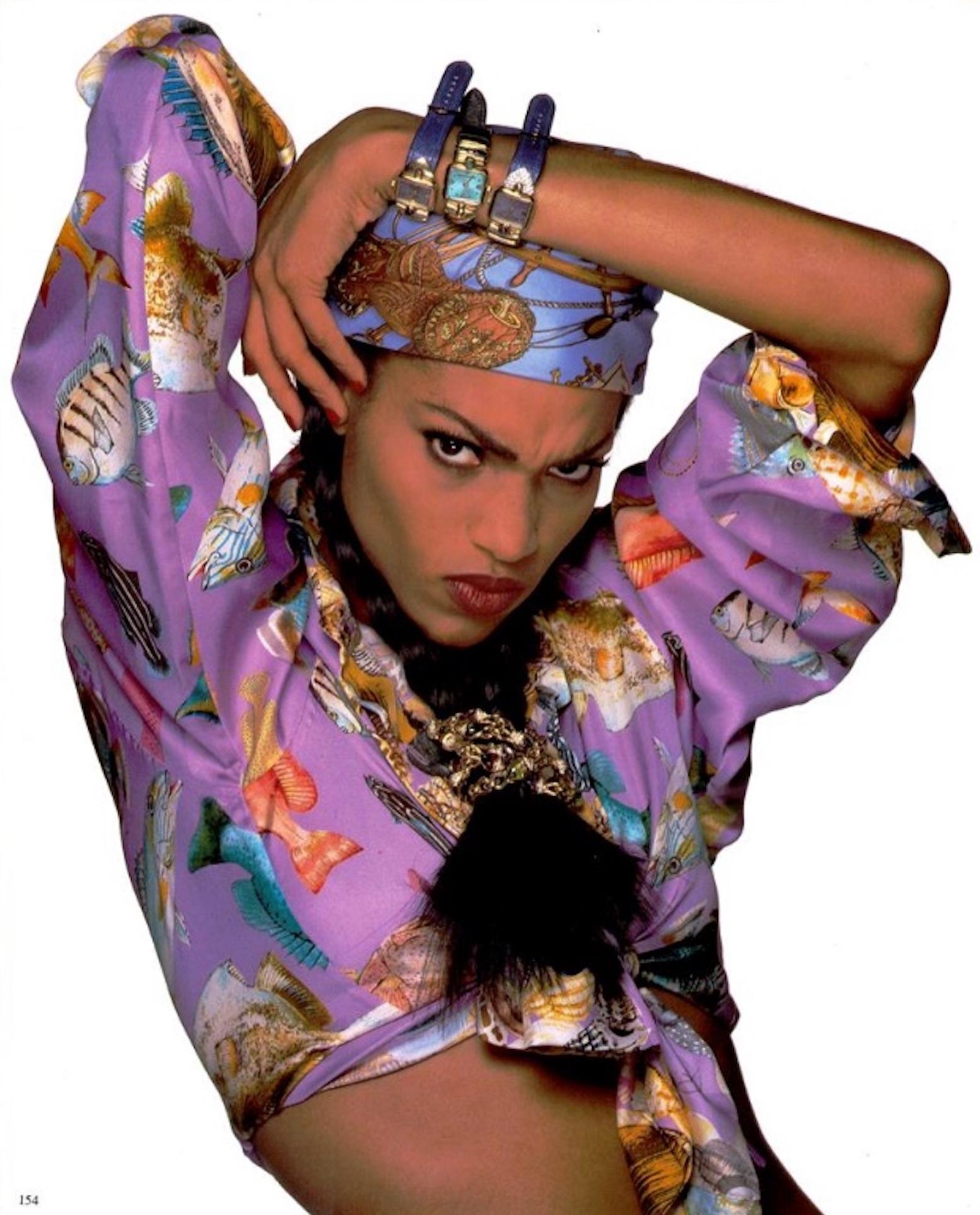 S/S 1992 Gucci Runway Ad Blue Sea Life Fish Print GG Logo Button Up Blouse Pour femmes en vente