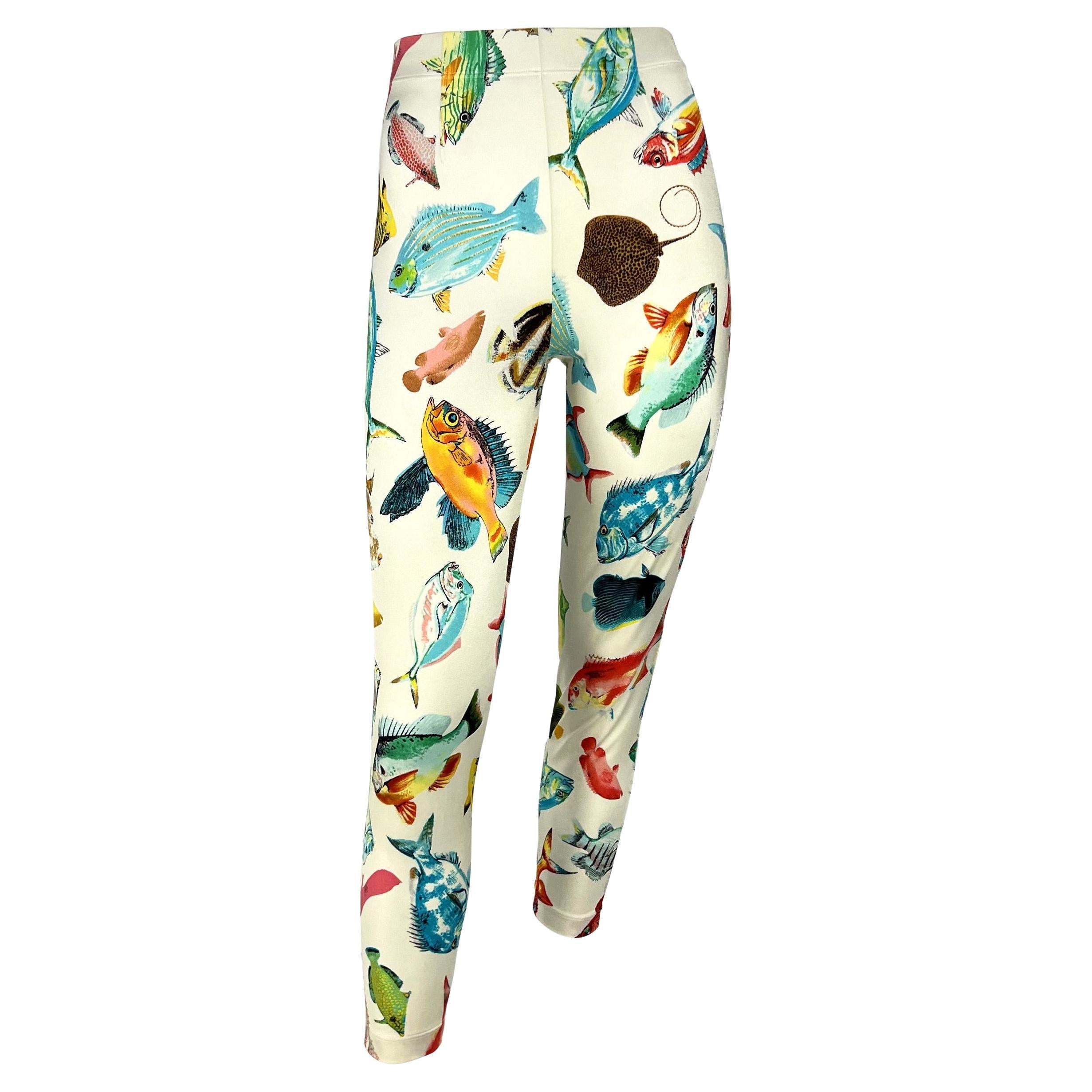 S/S 1992 Gucci White Stretch Sea Life Fish Print Legging Pants For Sale