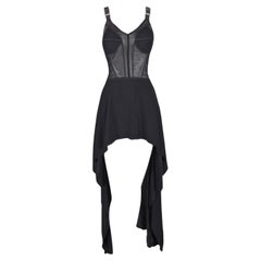 S/S 1992 Jean Paul Gaultier Runway Black Sheer Mesh Mini & Maxi Suspender Dress