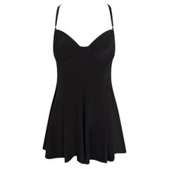 S/S 1992 Norma Kamali Black Stretch Bustier Bodysuit Flared Mini Dress M