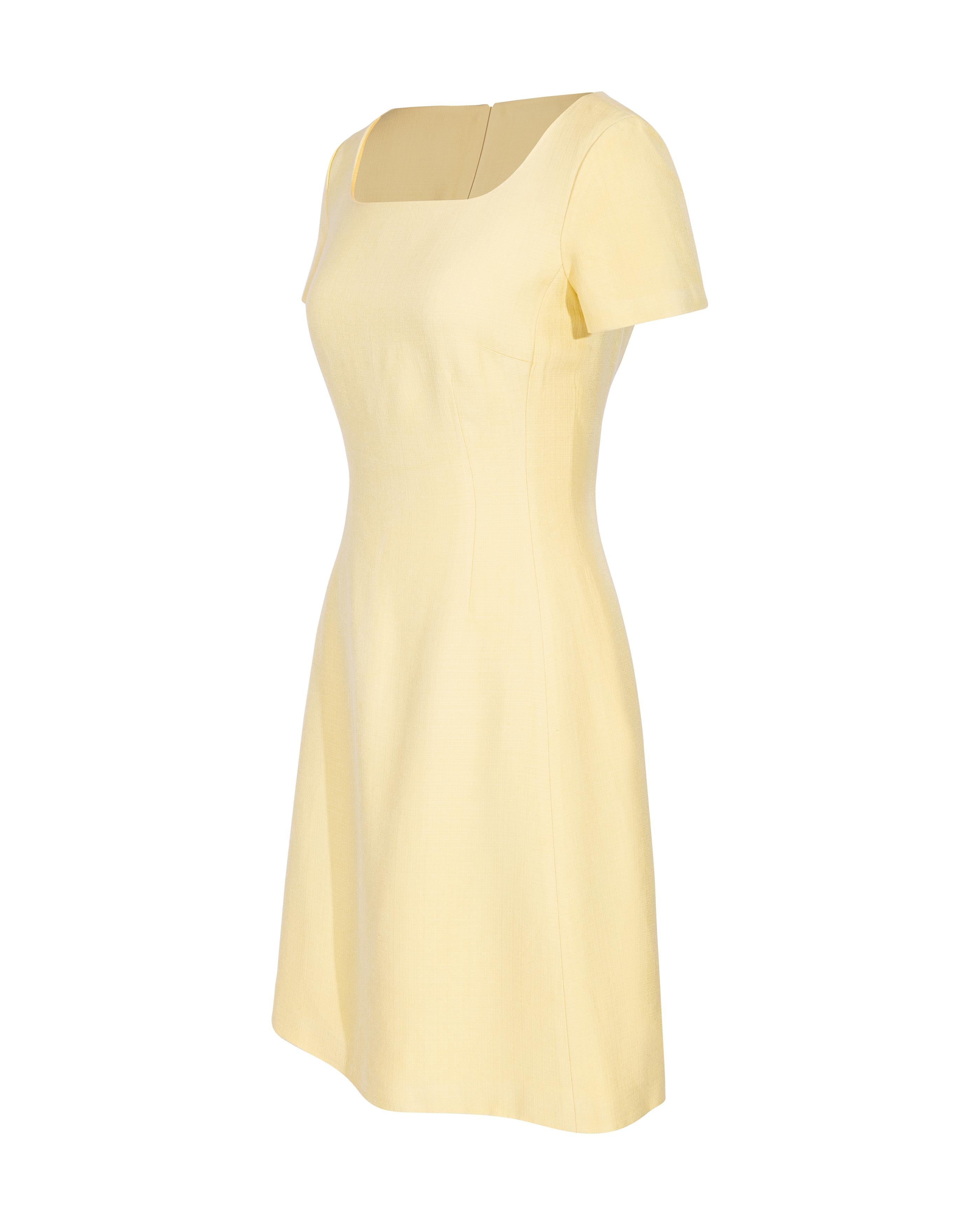 S/S 1992 Prada by Miuccia Prada Butter Yellow Short Sleeve Mini Dress In Good Condition In North Hollywood, CA