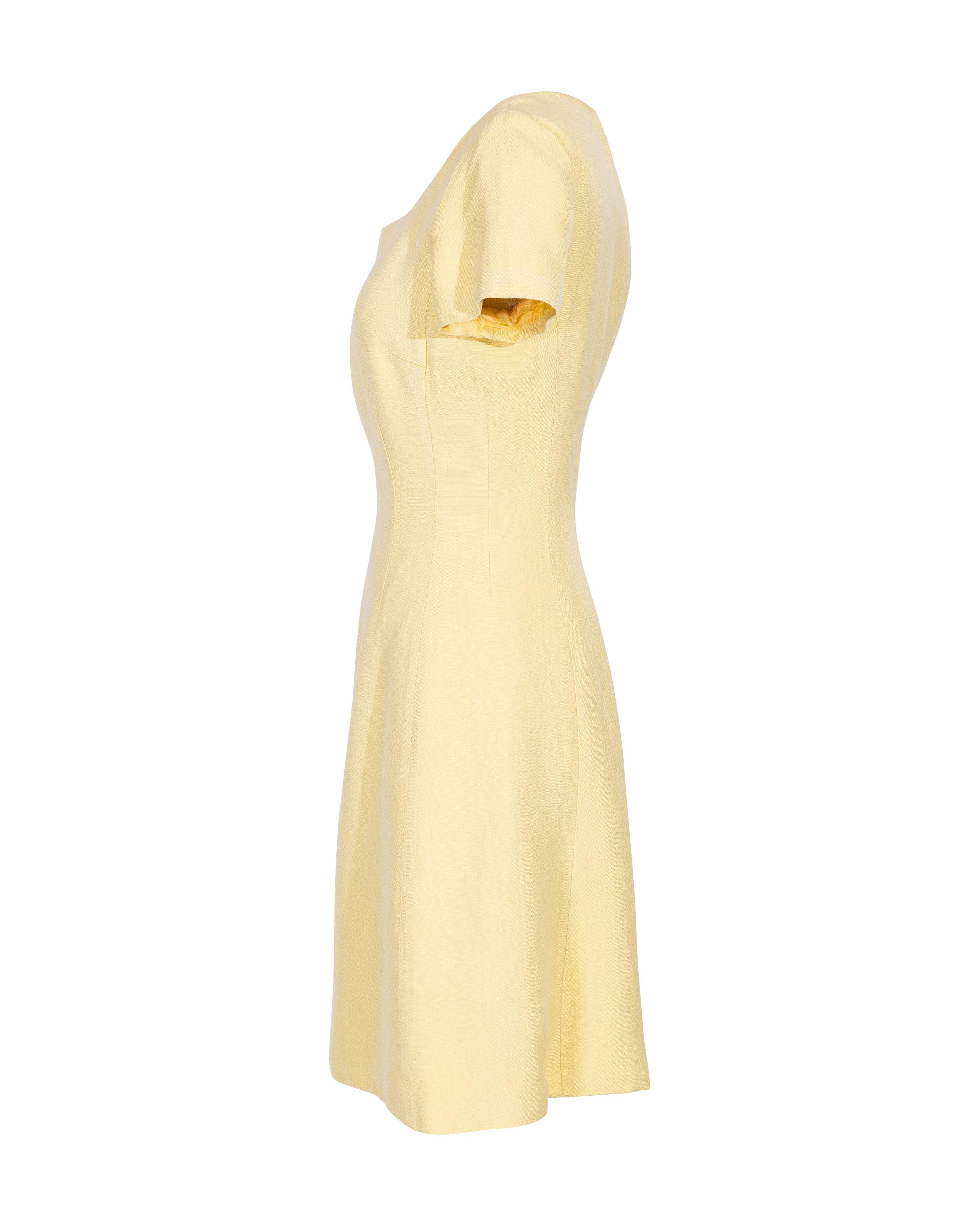 Women's S/S 1992 Prada by Miuccia Prada Butter Yellow Short Sleeve Mini Dress