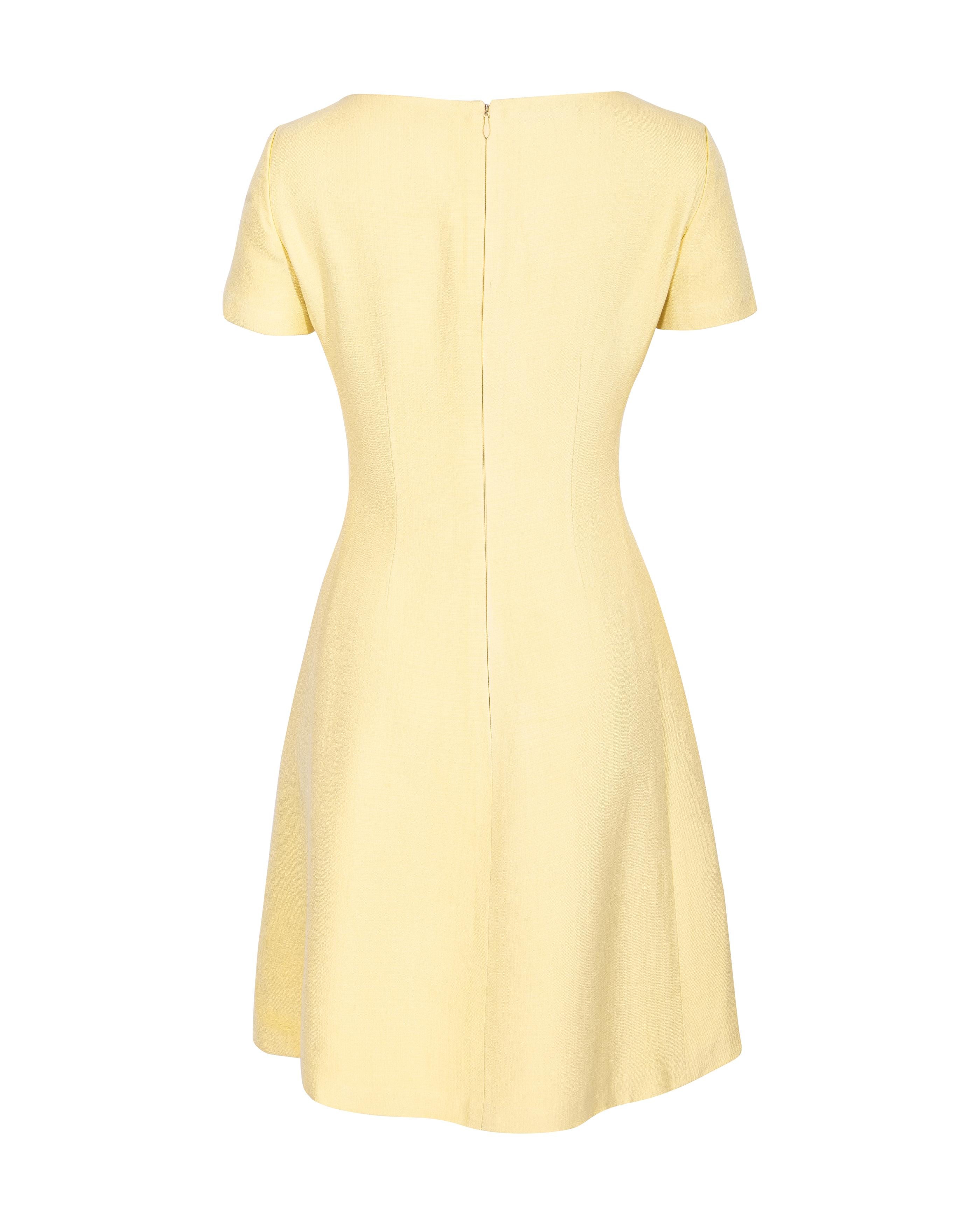 S/S 1992 Prada by Miuccia Prada Butter Yellow Short Sleeve Mini Dress 1