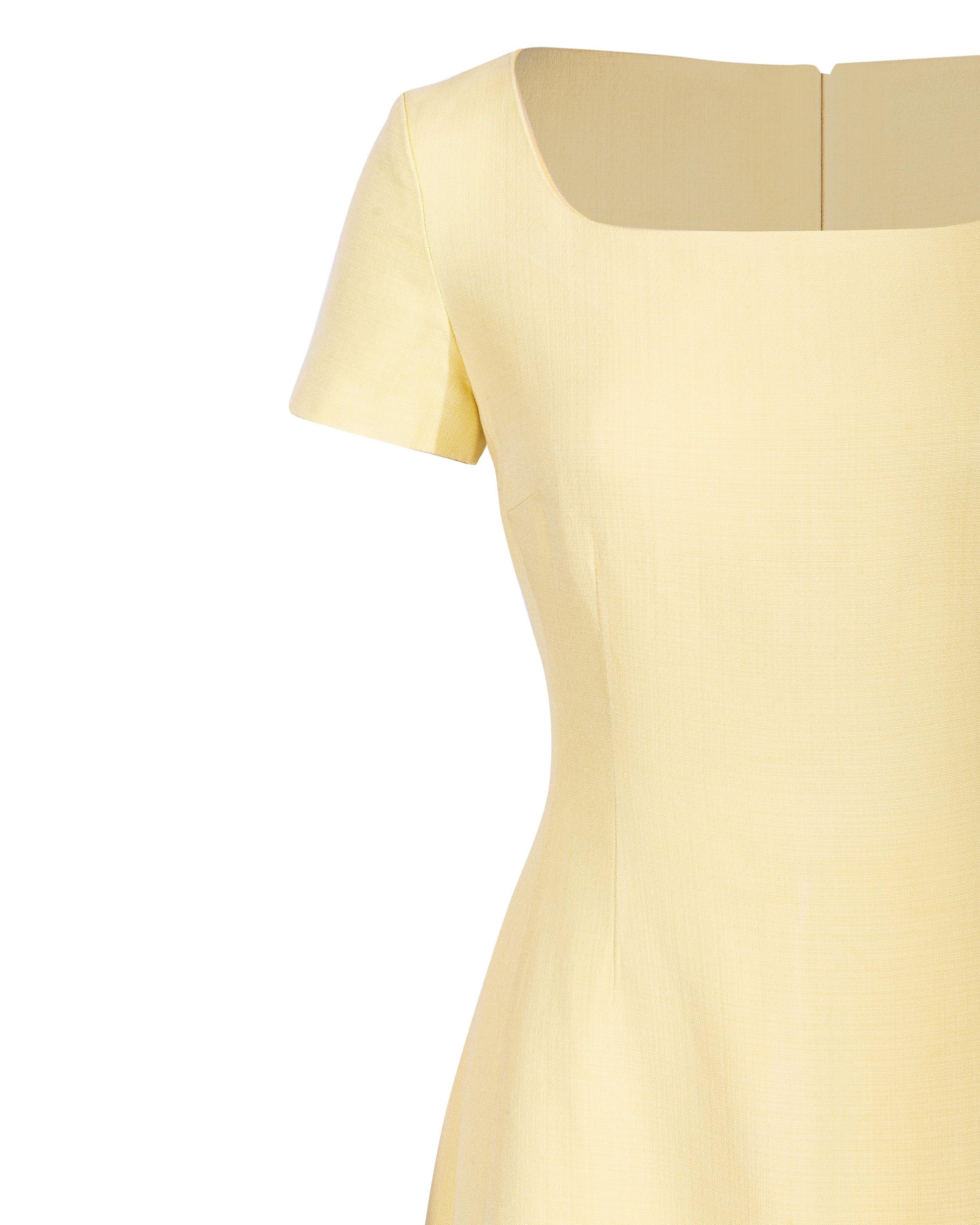 S/S 1992 Prada by Miuccia Prada Butter Yellow Short Sleeve Mini Dress 2
