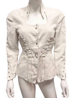 S/S 1992 Thierry Mugler Corset Ivory Lace Up Jacket