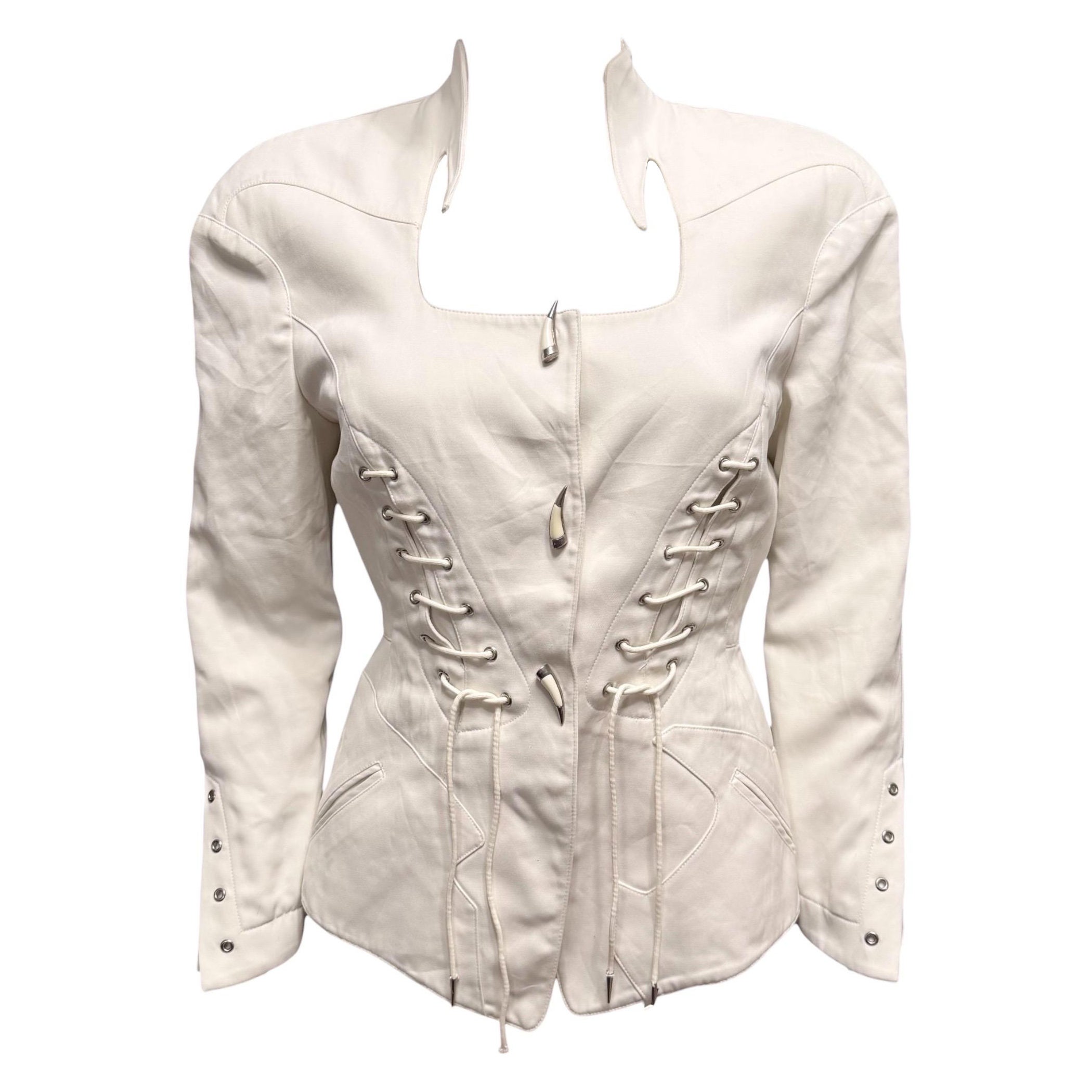 S/S 1992 Thierry Mugler Corset Ivory Lace Up Jacket