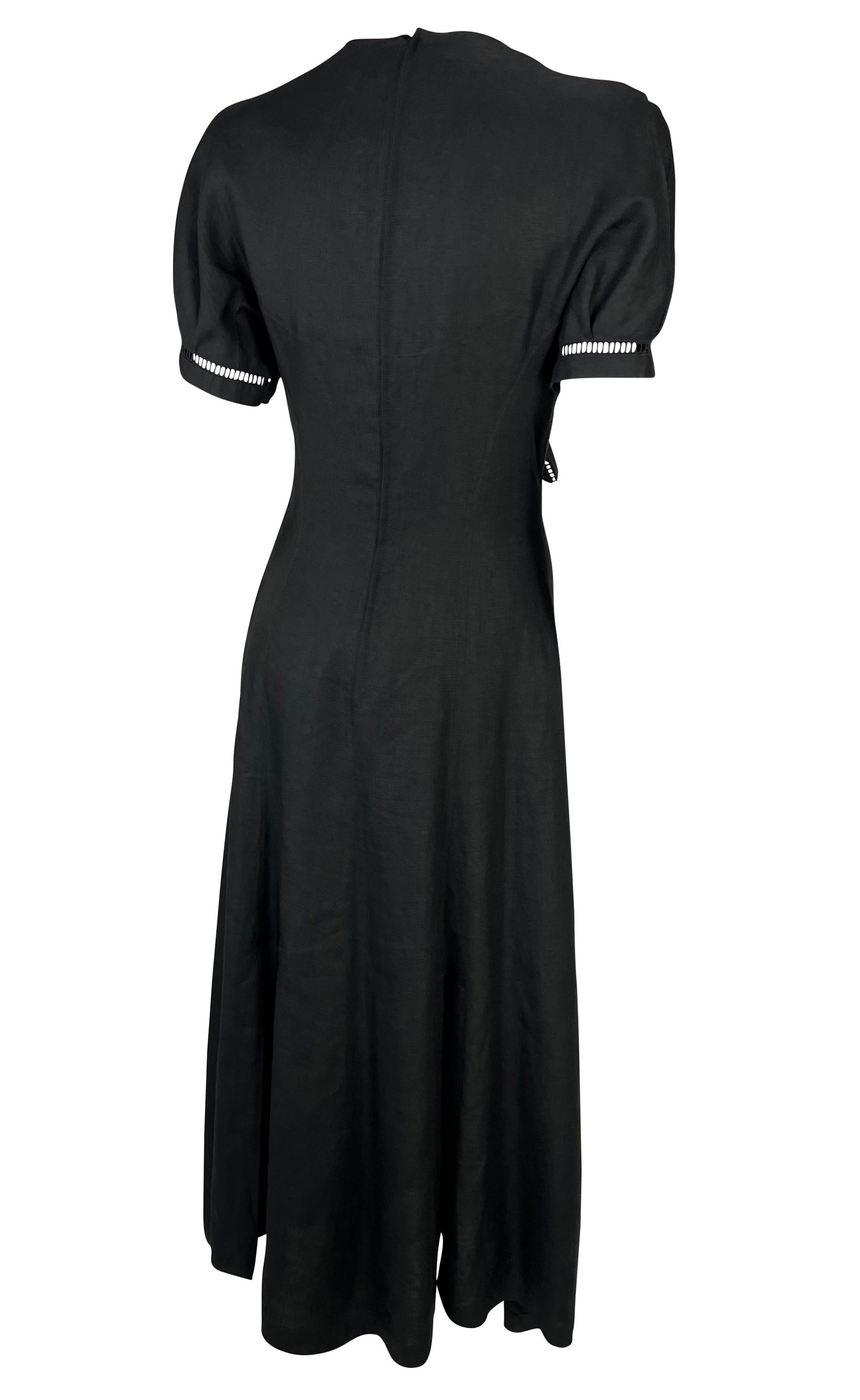 S/S 1992 Thierry Mugler Sheer Black Linen Tie Slit Maxi Flare Western Dress In Good Condition For Sale In Philadelphia, PA