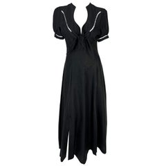 S/S 1992 Thierry Mugler Sheer Black Linen Tie Slit Maxi Flare Western Dress