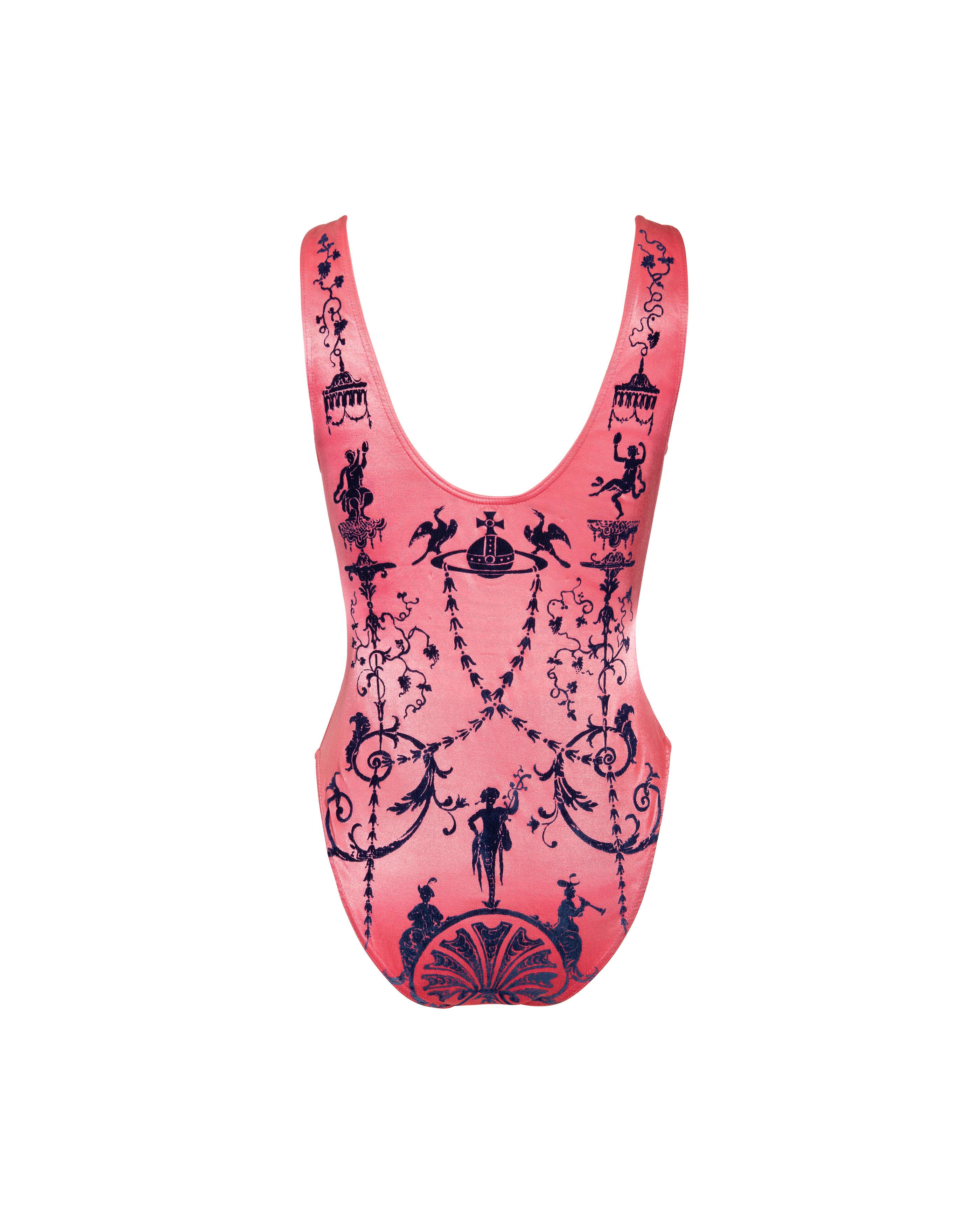 Women's S/S 1992 Vivienne Westwood Pink Boulle Print Voided Velvet Bodysuit