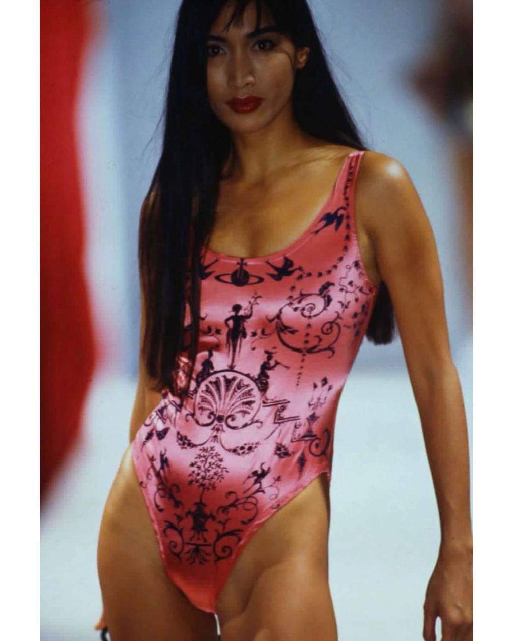 S/S 1992 Vivienne Westwood Pink Boulle Print Voided Velvet Bodysuit 1