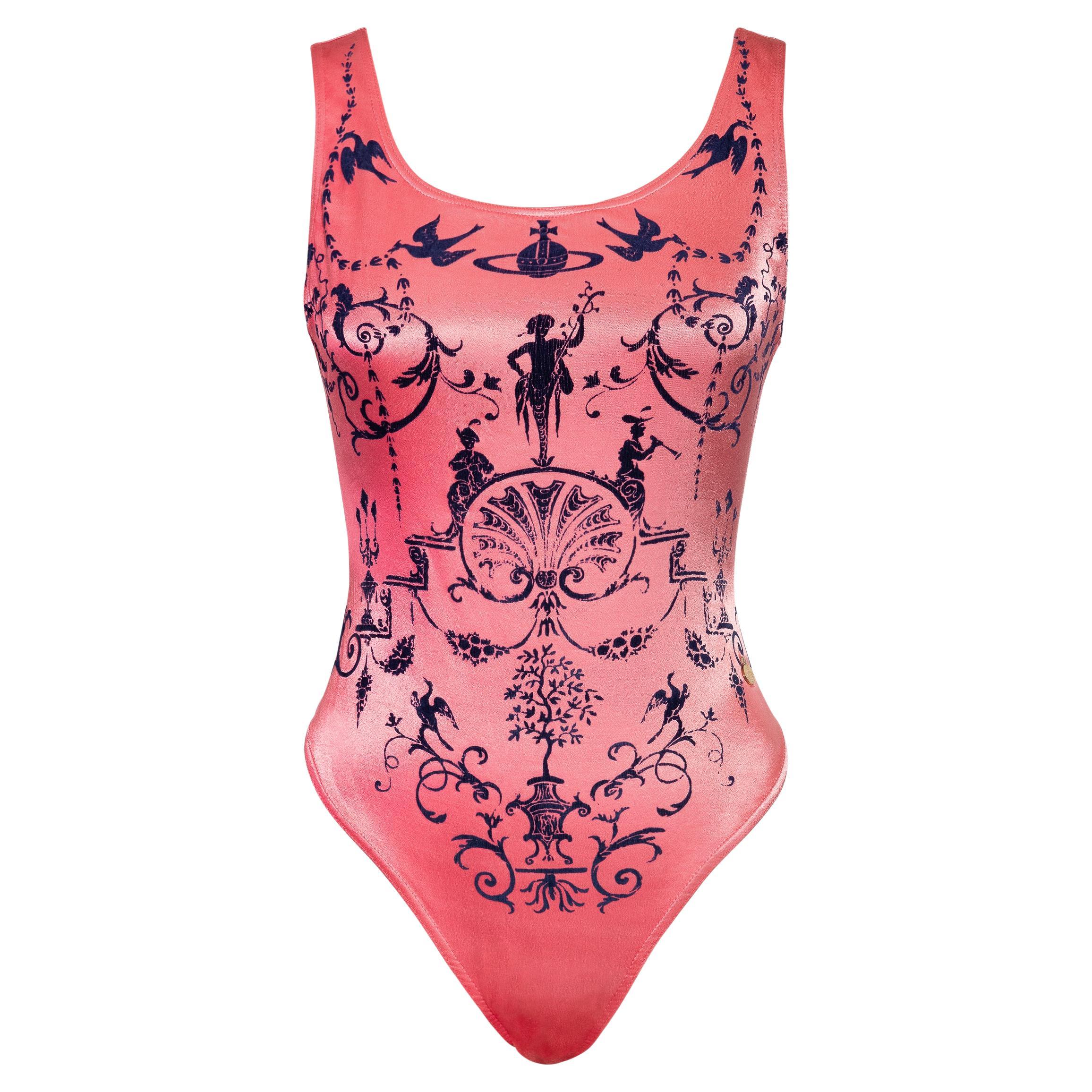 S/S 1992 Vivienne Westwood Pink Boulle Print Voided Velvet Bodysuit