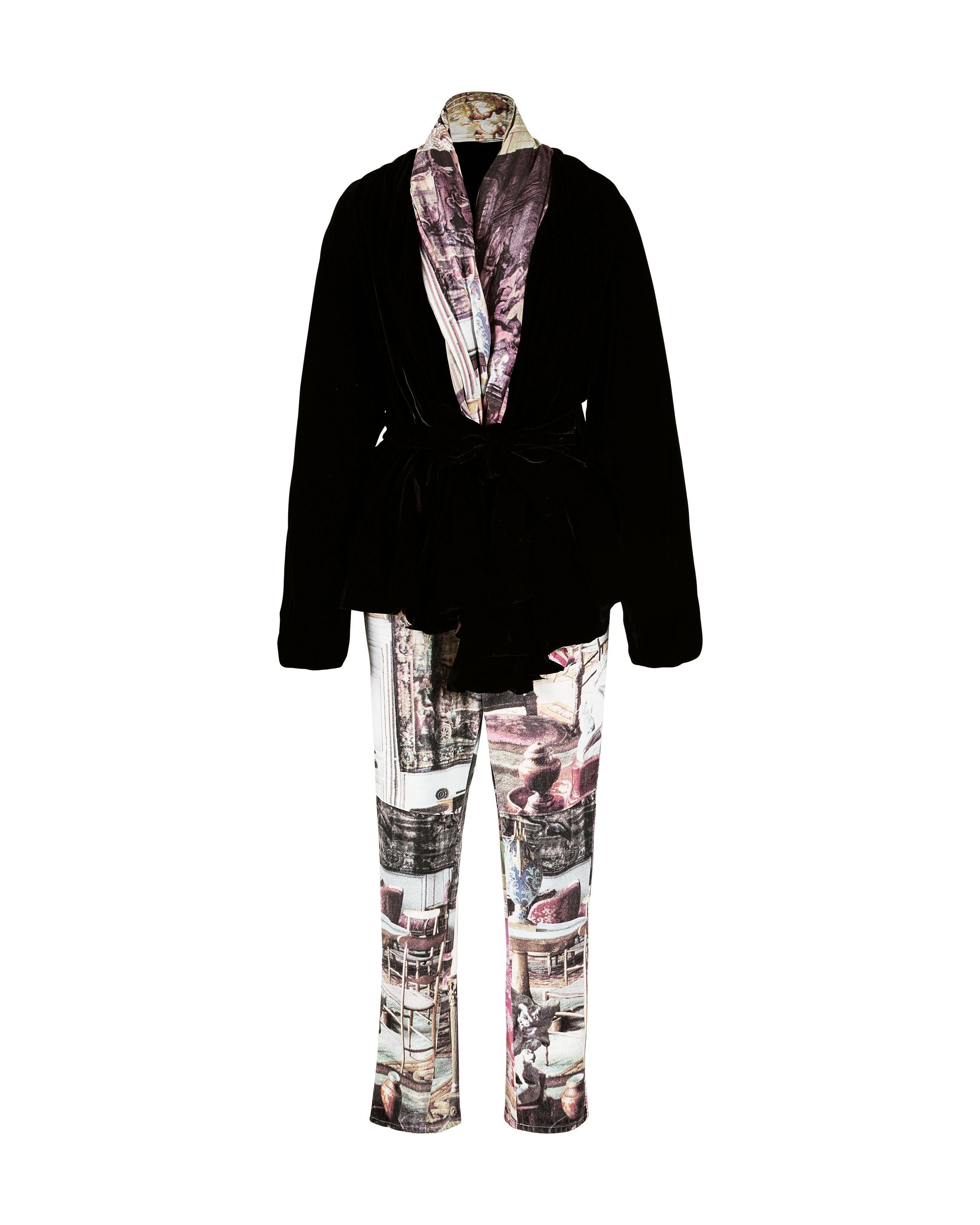 S/S 1992 Vivienne Westwood Salon Print Denim Pants For Sale 1