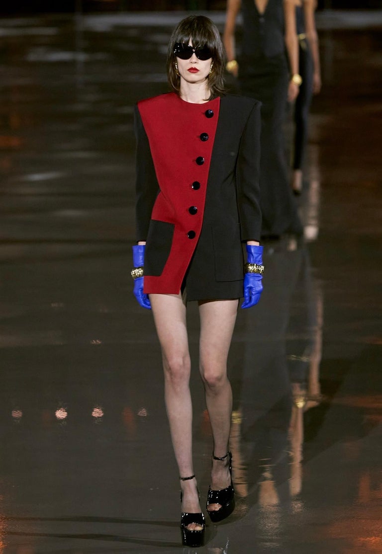 S/S 1992 Yves Saint Laurent Red Color-Block Black Mini Coat Dress