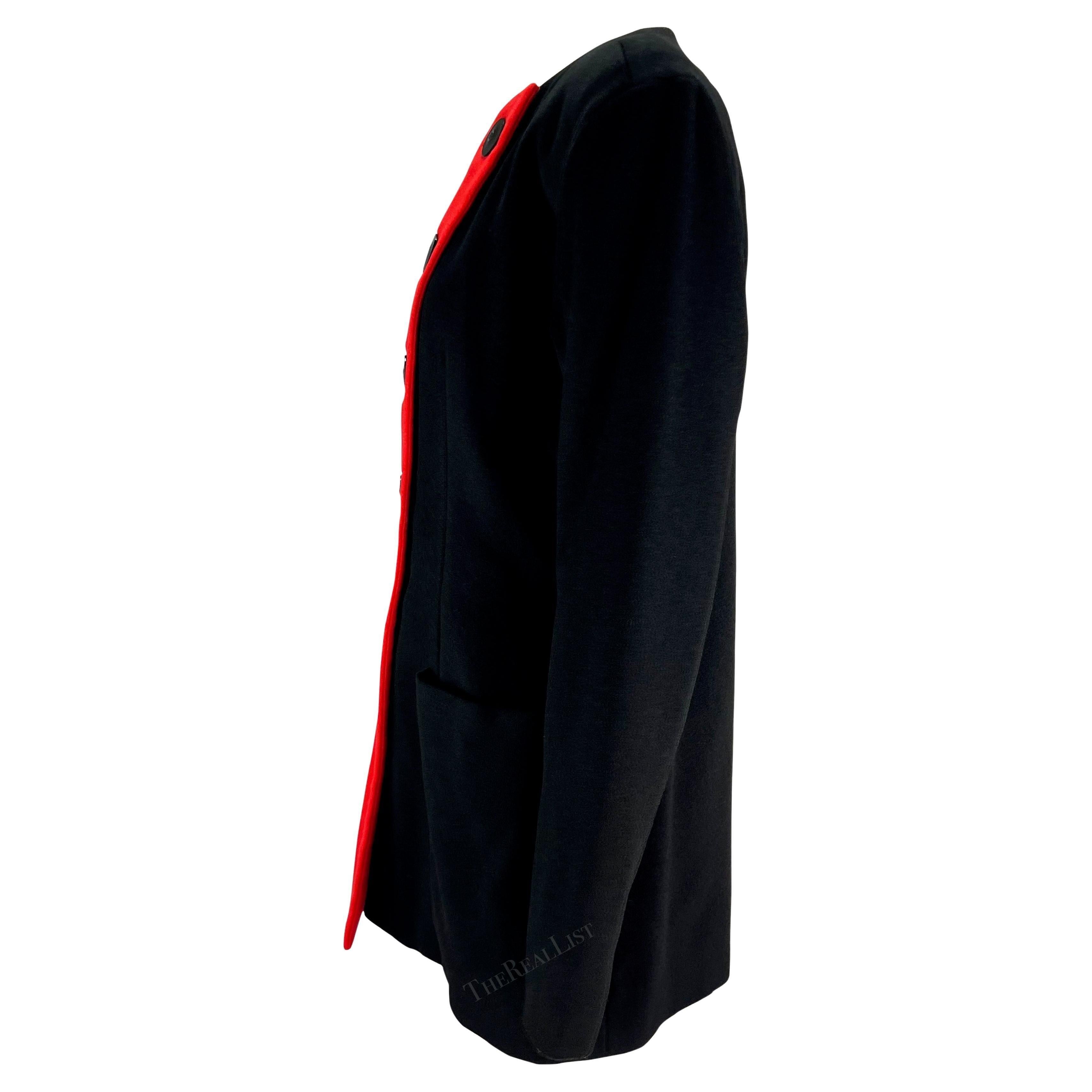 S/S 1992 Yves Saint Laurent Red Color-Block Black Mini Coat Dress Blazer Jacket For Sale 2