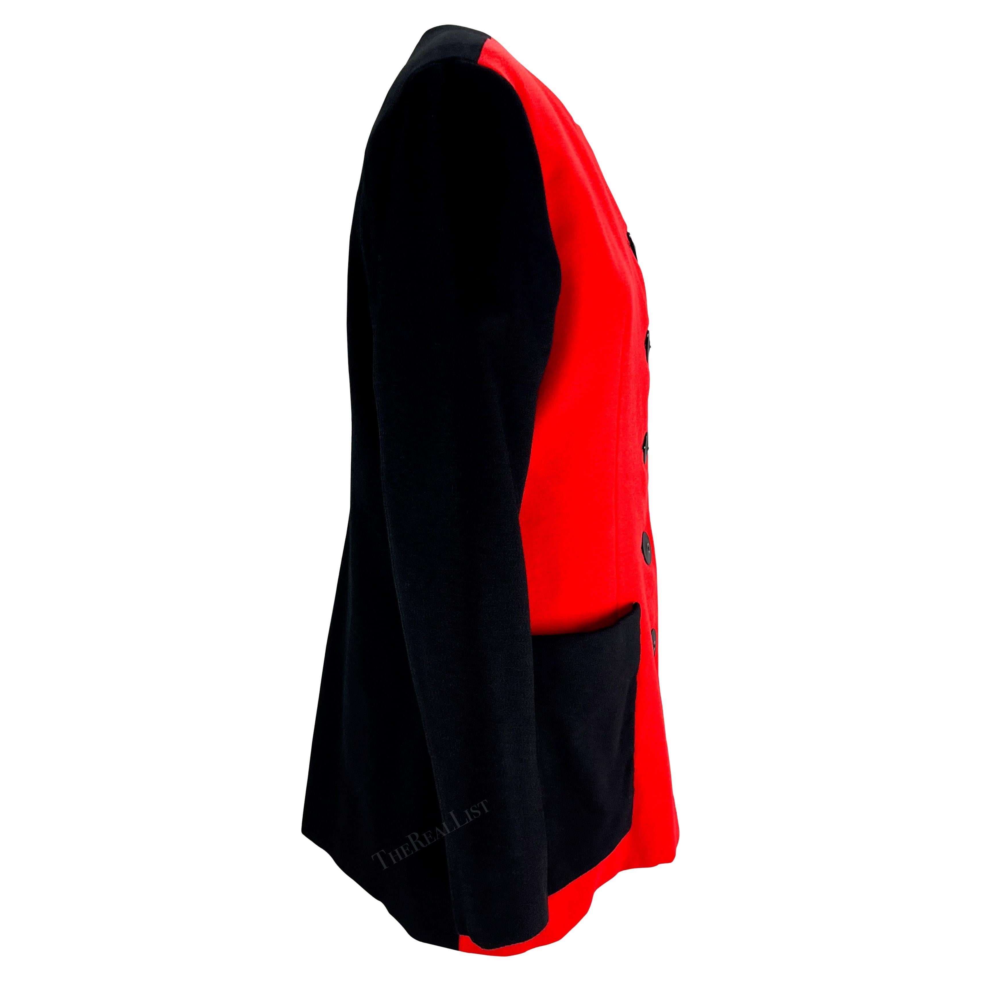 S/S 1992 Yves Saint Laurent Red Color-Block Black Mini Coat Dress Blazer Jacket For Sale 3