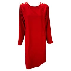 S/S 1992 Yves Saint Laurent Rive Gauche Red Silk Carved Shell Pocket Shift Dress