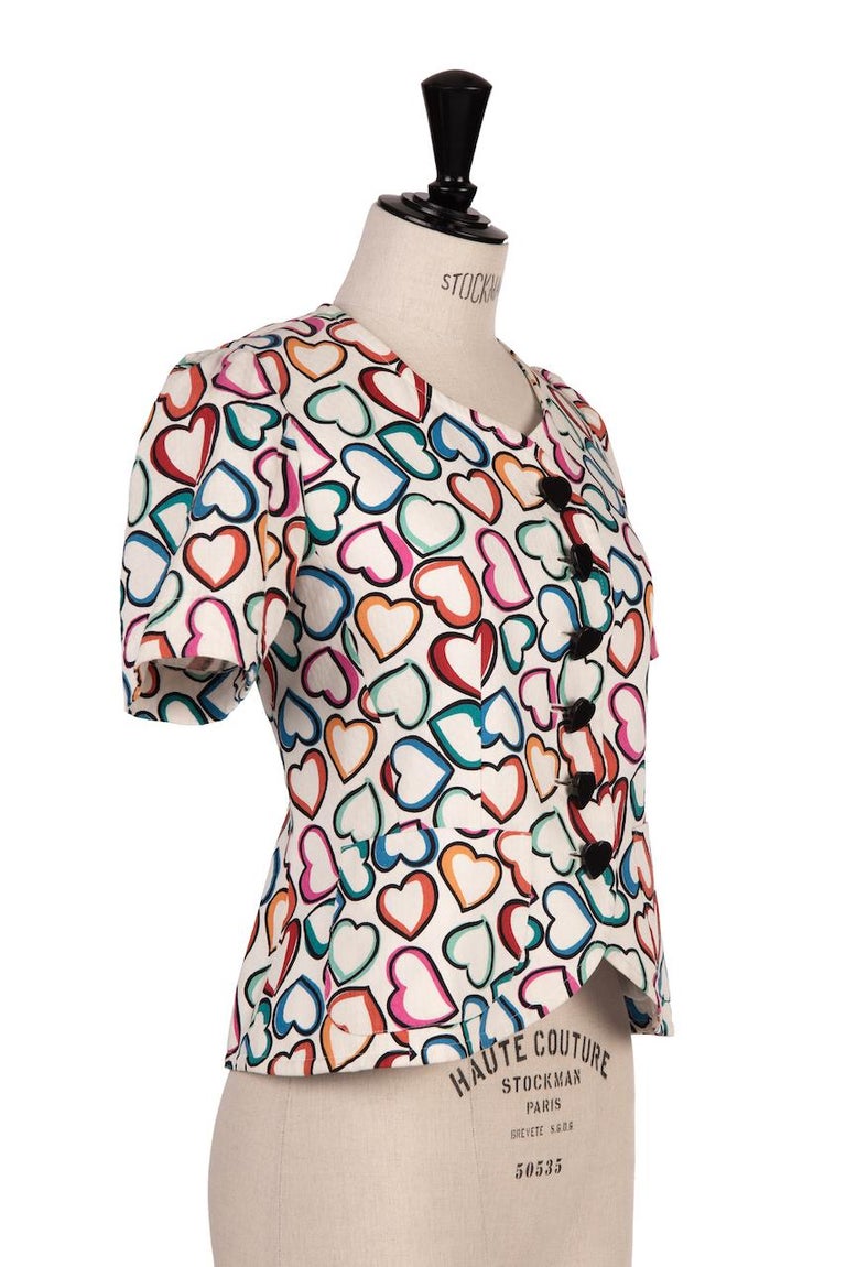 S/S 1992 YVES SAINT LAURENT White Multi-Coloured Heart Print