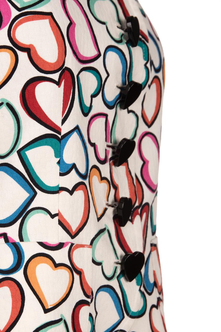 S/S 1992 YVES SAINT LAURENT White Multi-Coloured Heart Print Jacket or Top For Sale 4