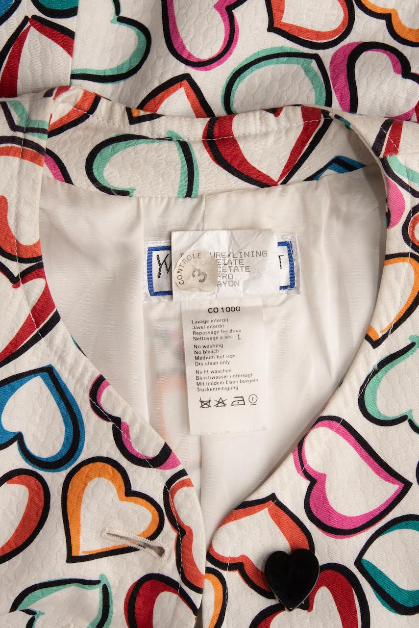 S/S 1992 YVES SAINT LAURENT White Multi-Coloured Heart Print Jacket or Top For Sale 6