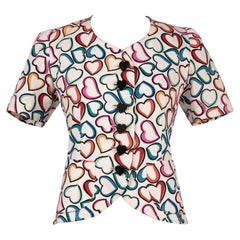 Vintage S/S 1992 YVES SAINT LAURENT White Multi-Coloured Heart Print Jacket or Top