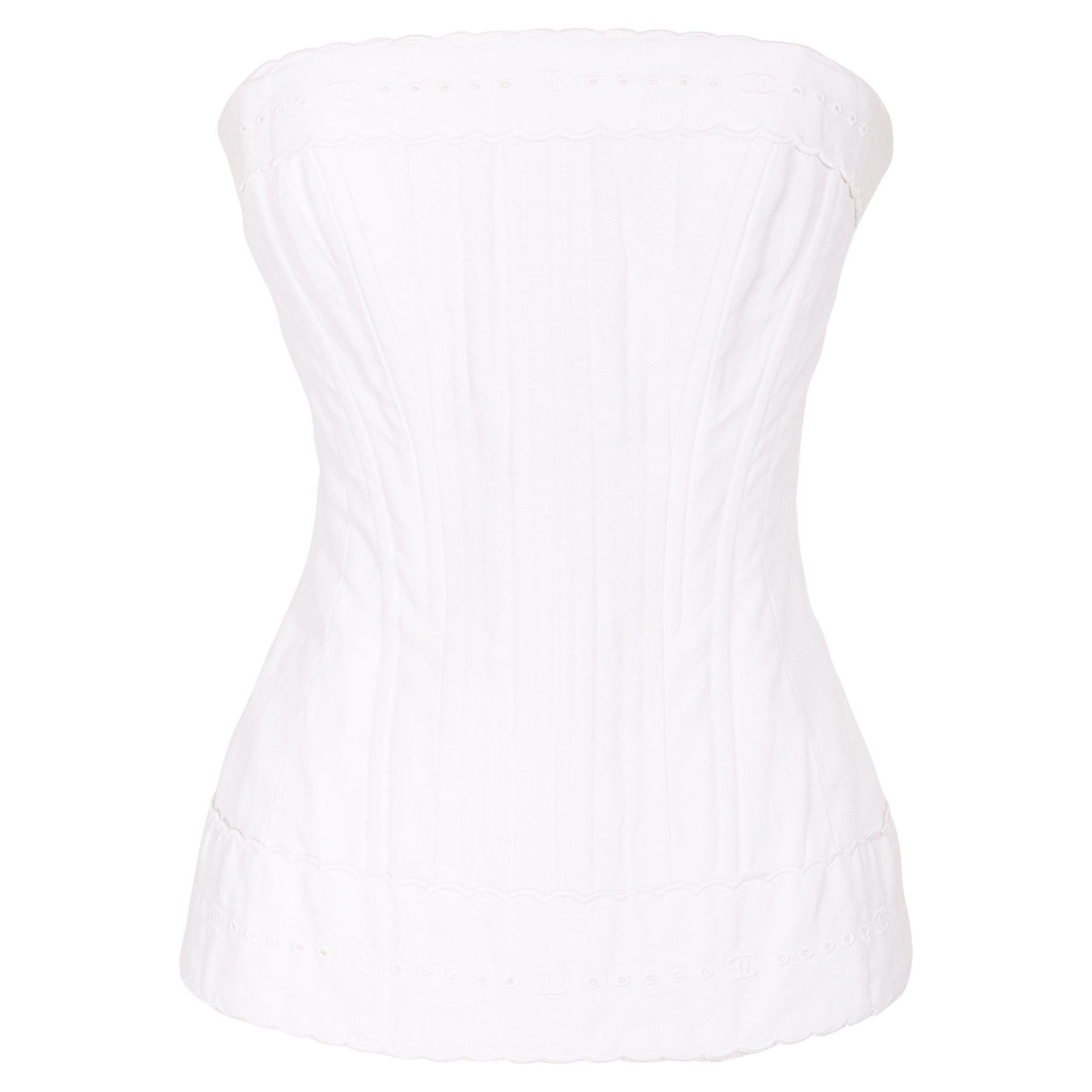 Chanel Boutique White Strapless Corset Top at 1stDibs  chanel corset top,  corset top strapless, chanel corset