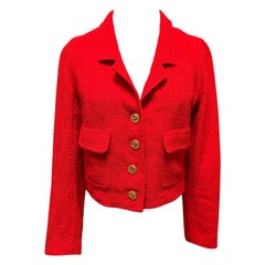 S/S 1993 Chanel Red Tweed Cropped Jacket S/S 1993 Chanel Red Tweed Cropped Jacket