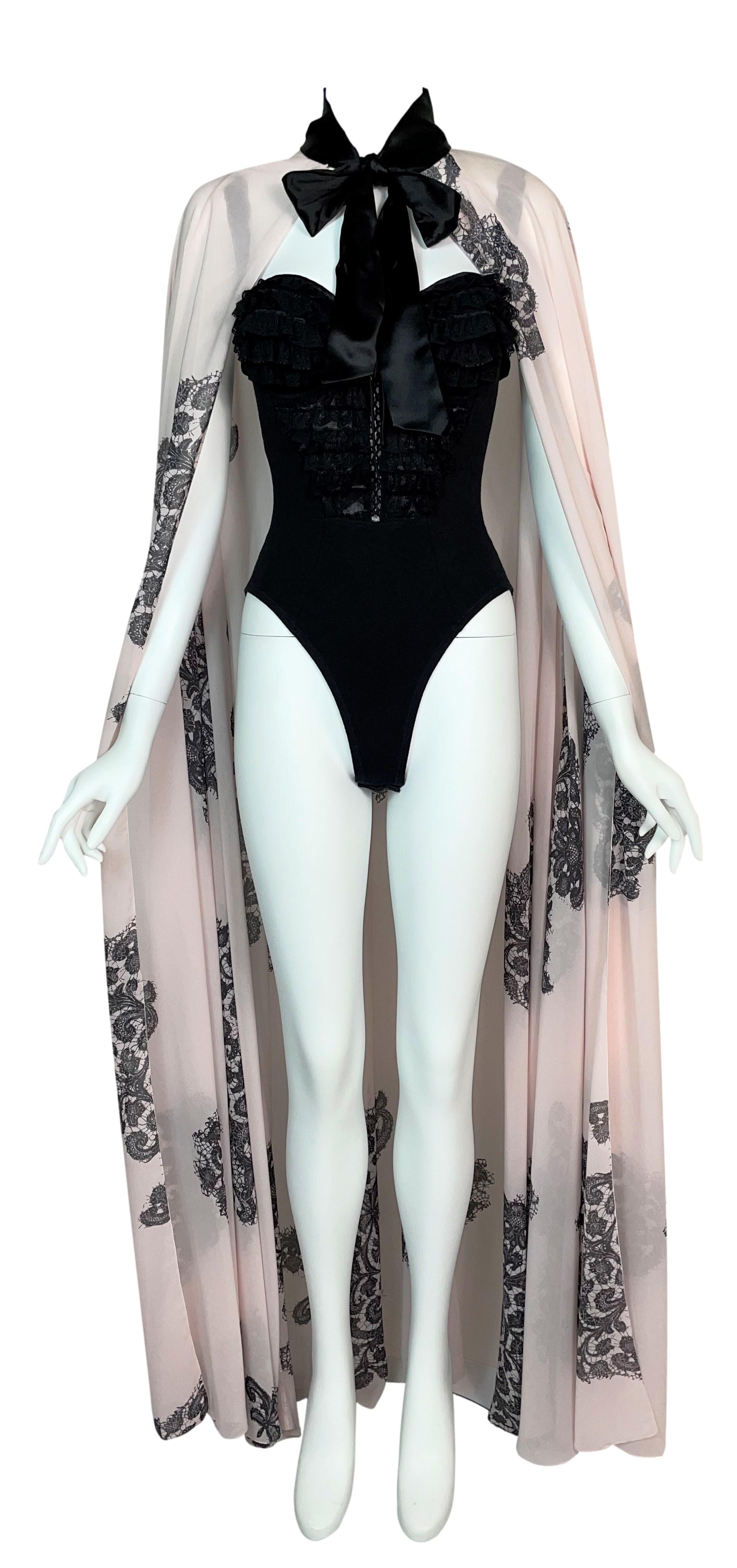 **THANK YOU FOR SHOPPING WITH MES DEUX FILLES**

DESIGNER: S/S 1993 Chantal Thomass- bodysuit was shown on the runway- cape is a very rare piece!
CONDITION: Good- flawless!
FABRIC: Cape is unknown- bodysuit is a cotton/spandex blend
COUNTRY: