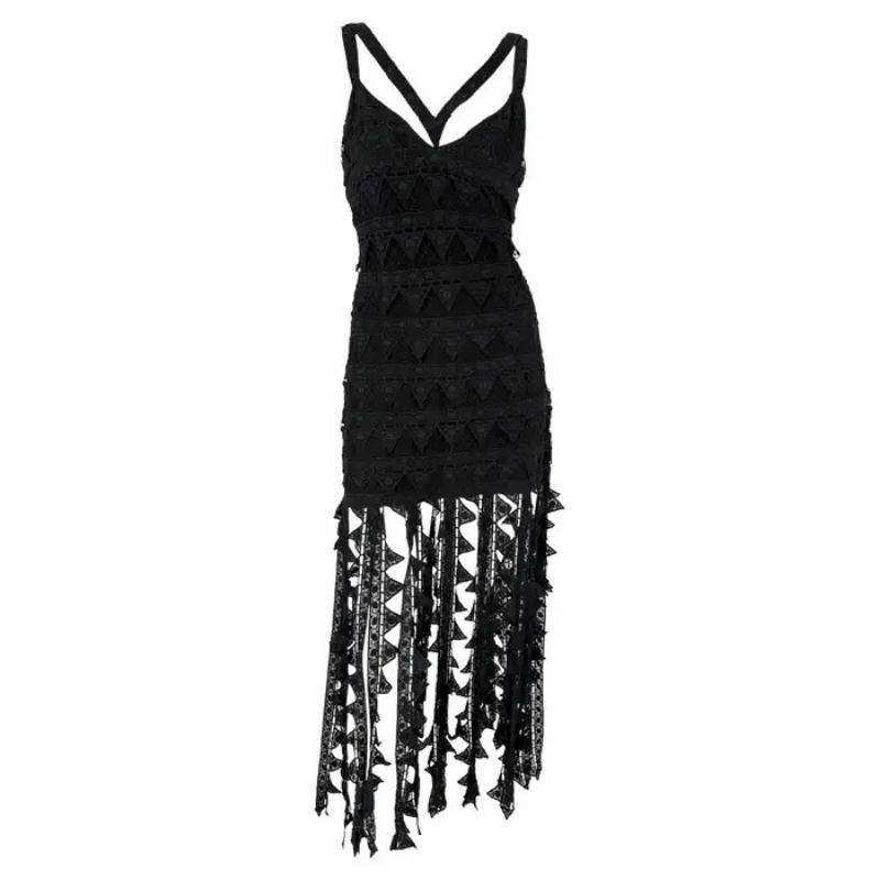 S/S 1993 Chloé by Karl Lagerfeld - Vestito nero in pizzo floreale a triangolo