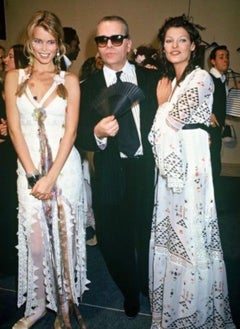 S/S 1993 Chloé by Karl Lagerfeld Runway Black Floral Triangle Lace Dress