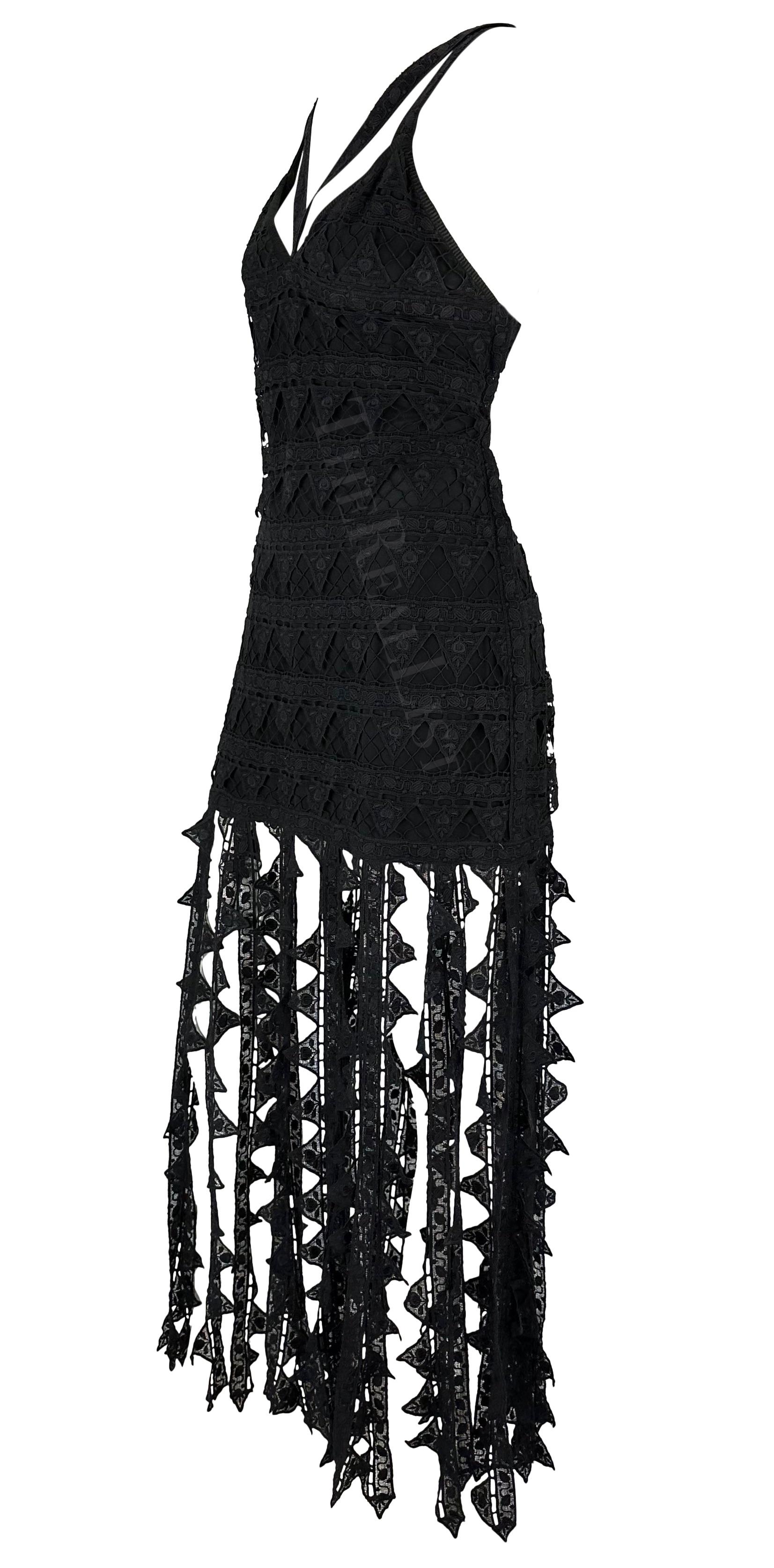 S/S 1993 Chloé by Karl Lagerfeld Runway Black Floral Triangle Lace Dress For Sale 1