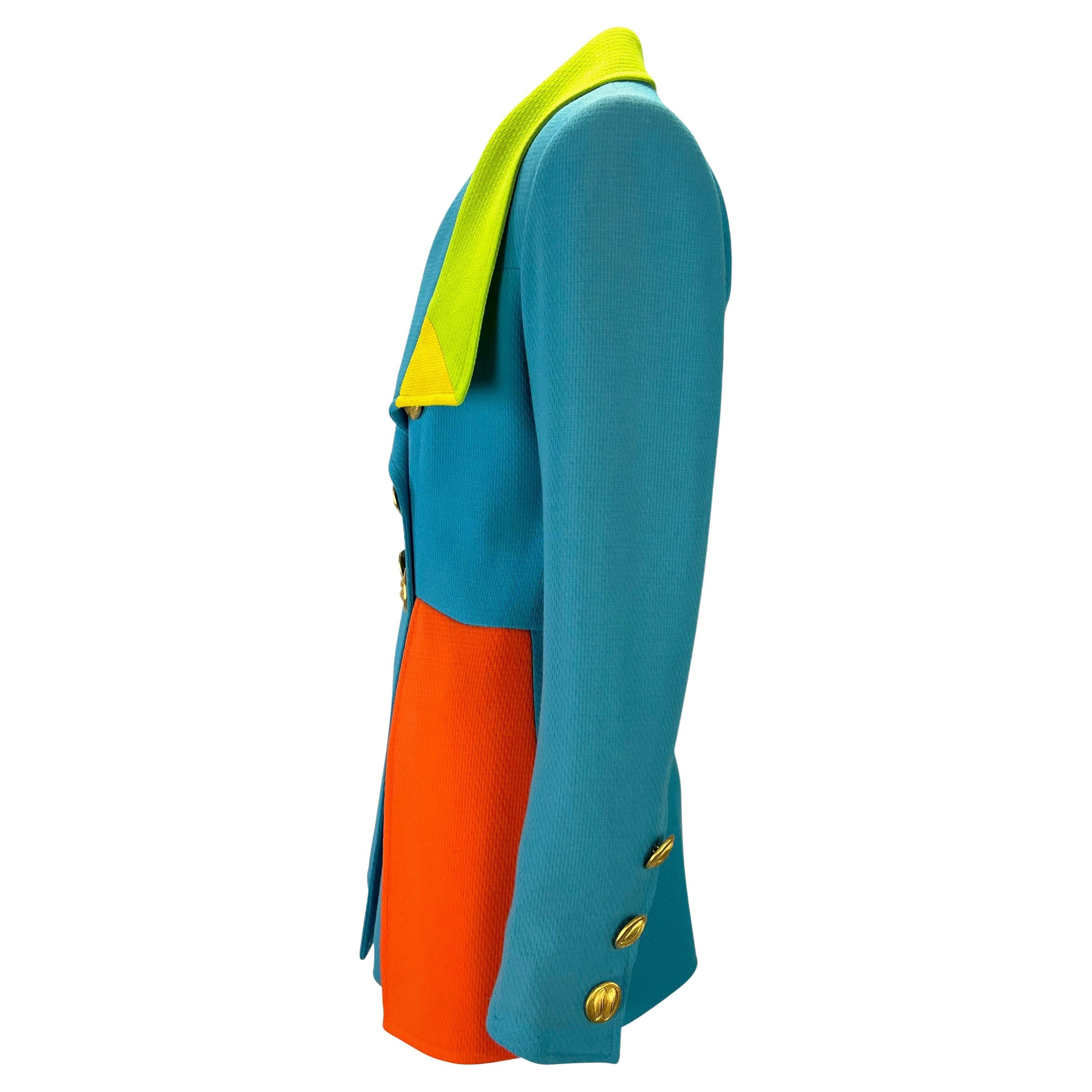 Women's S/S 1993 Christian Lacroix Blue Color Block Double Breasted Jacket