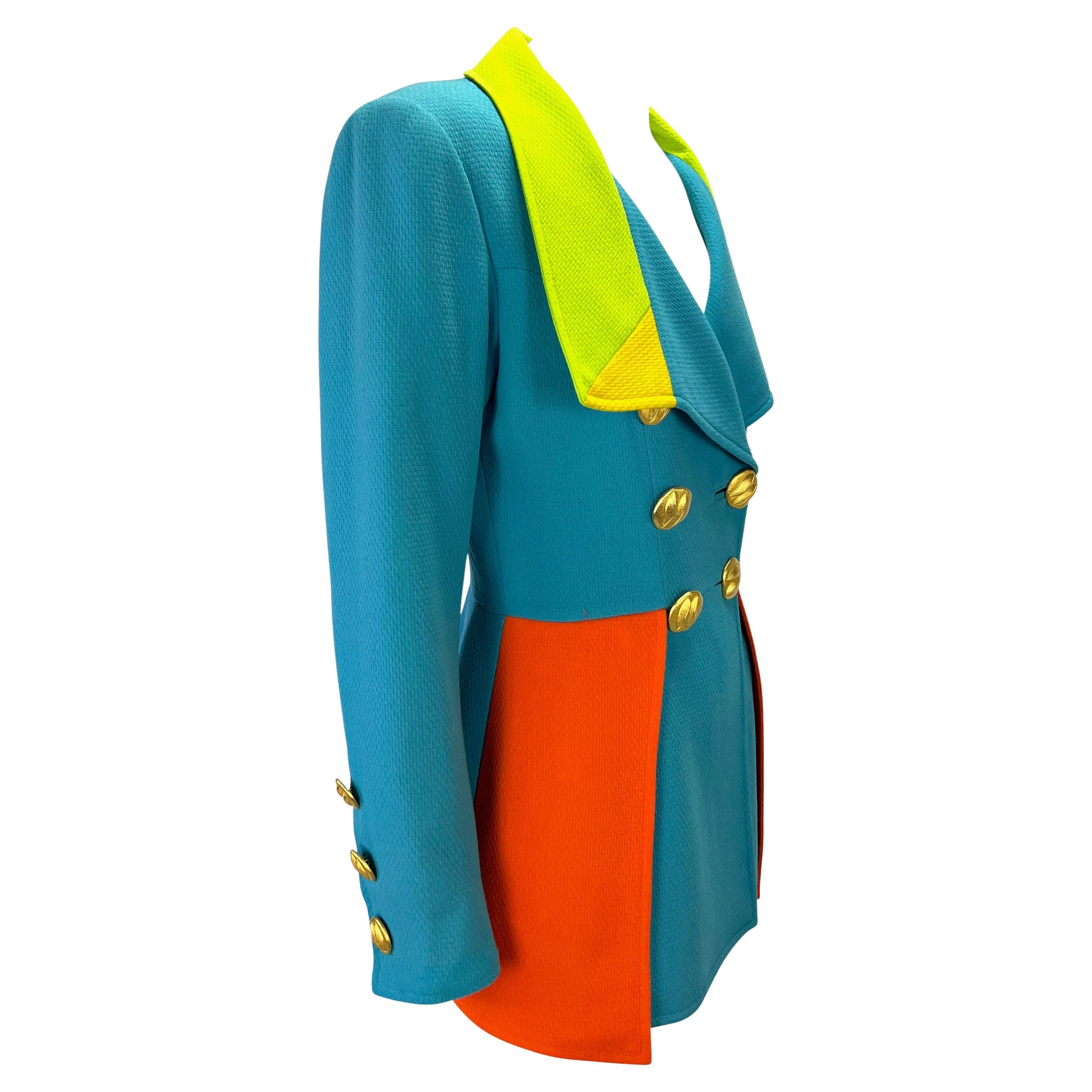 S/S 1993 Christian Lacroix Blue Color Block Double Breasted Jacket 3