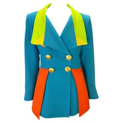 S/S 1993 Christian Lacroix Blue Color Block Double Breasted Jacket
