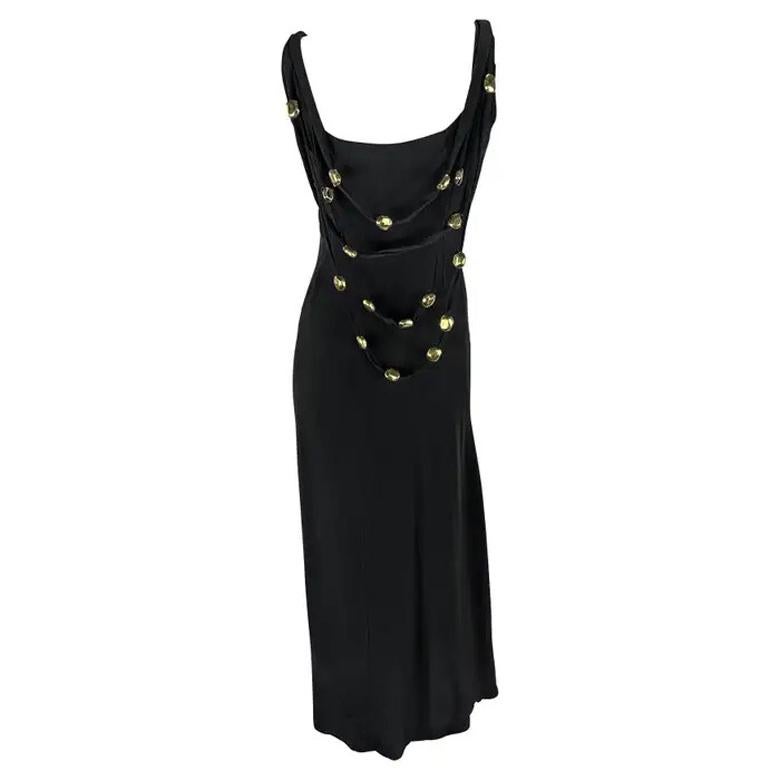 S/S 1993 Christian Lacroix Pasarela Vestido negro oro joya escultural abalorios