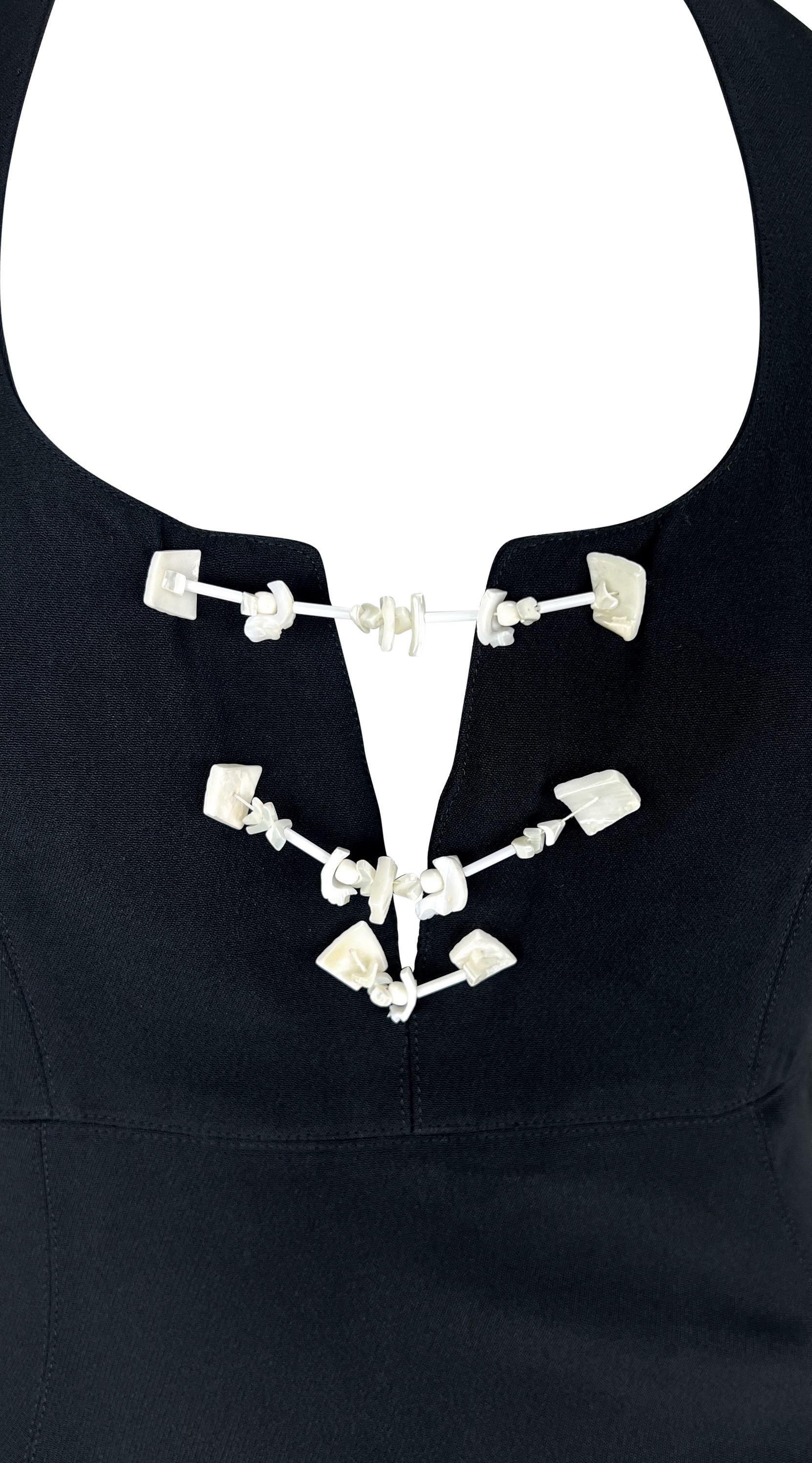 S/S 1993 Claude Montana Pasarela Maxivestido Recortado Negro con Cuentas Blancas en venta 6