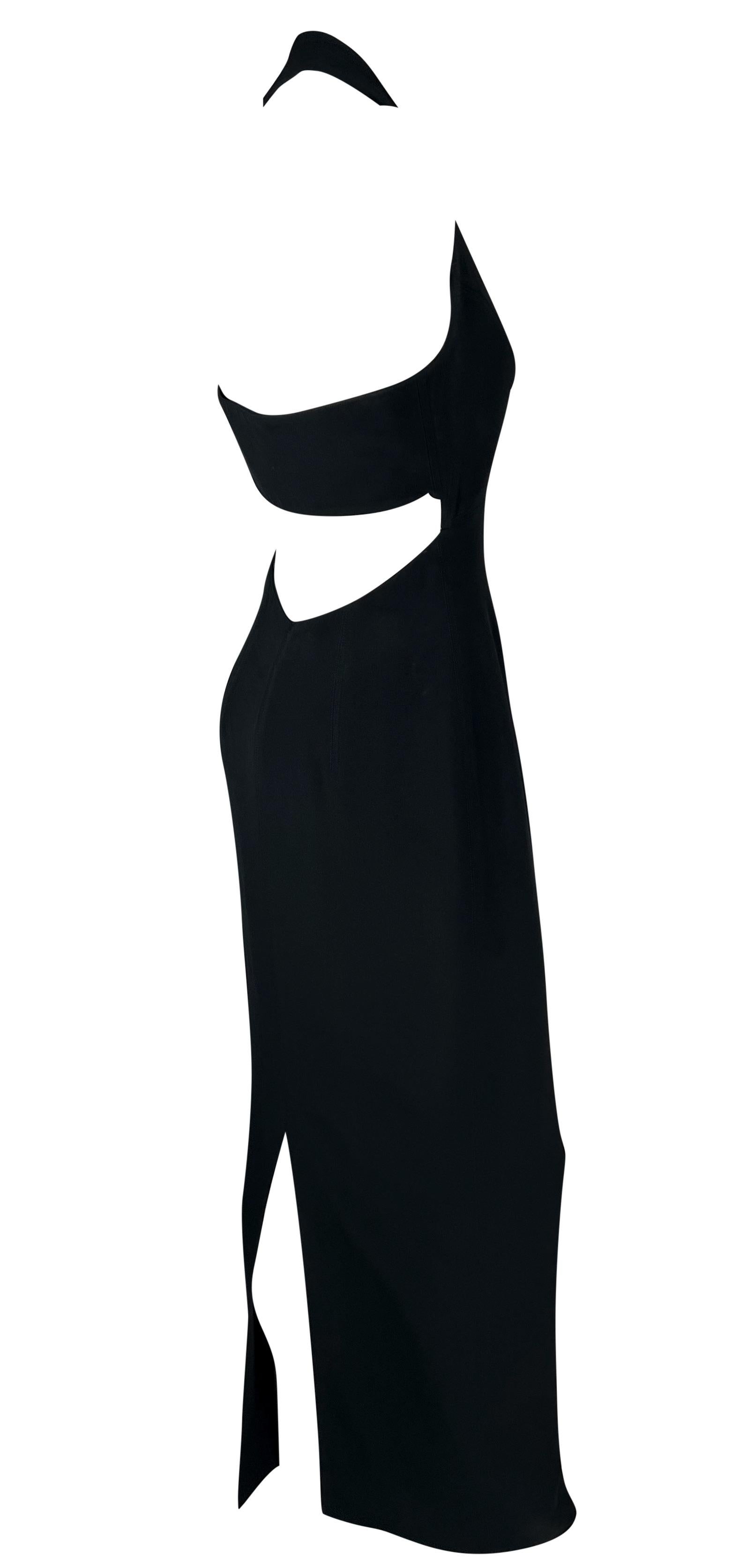 S/S 1993 Claude Montana Runway White Beaded Black Cutout Maxi Dress For Sale 6