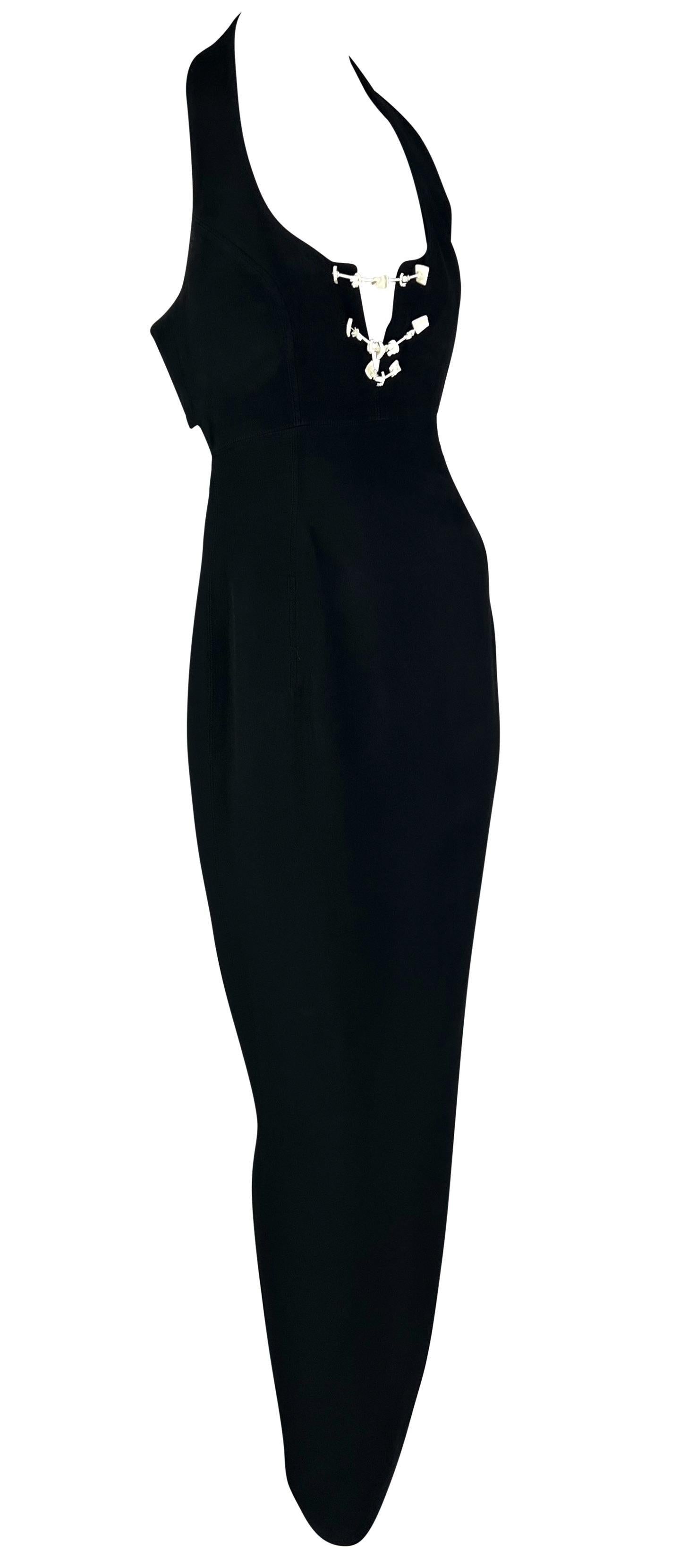 S/S 1993 Claude Montana Pasarela Maxivestido Recortado Negro con Cuentas Blancas en venta 7