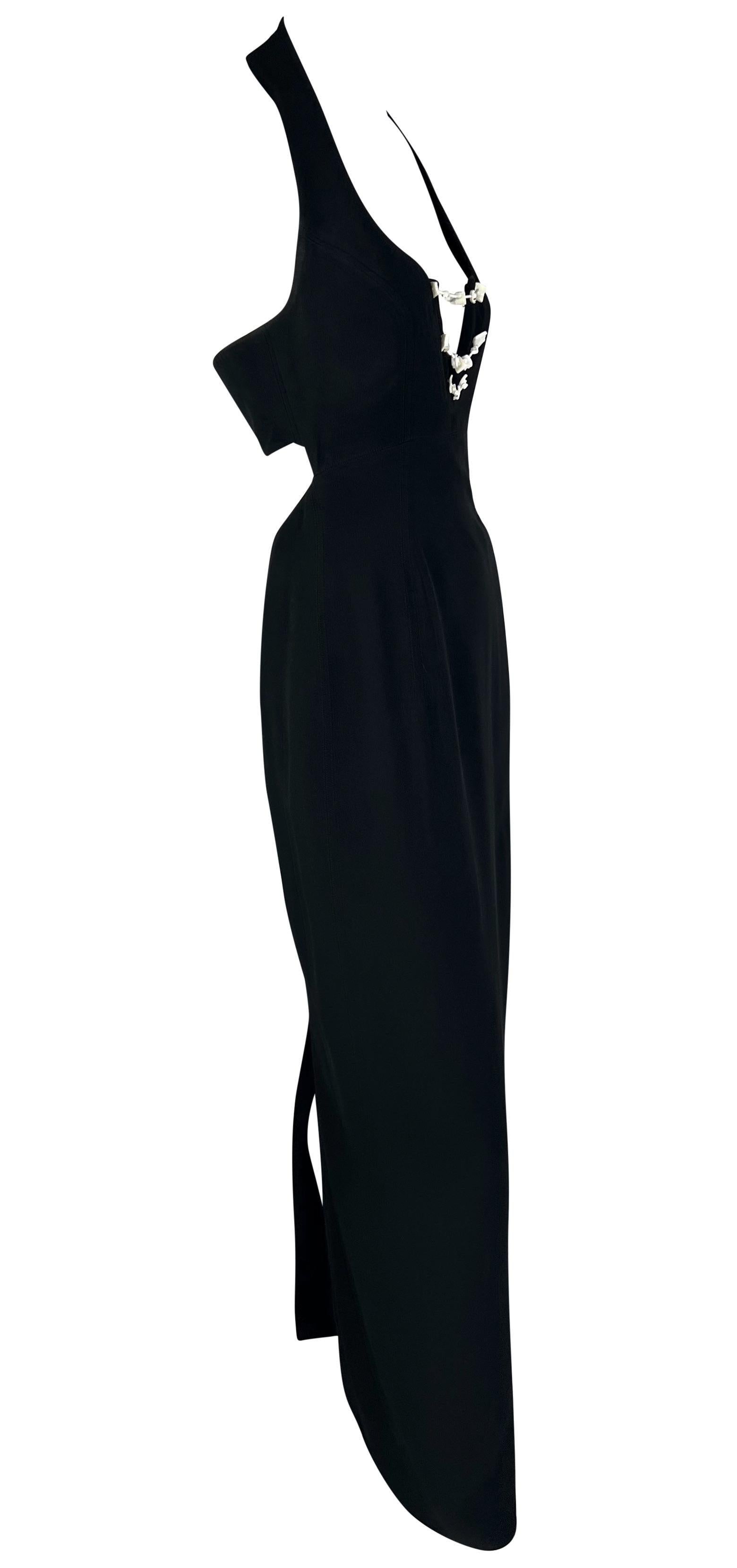 S/S 1993 Claude Montana Pasarela Maxivestido Recortado Negro con Cuentas Blancas en venta 9