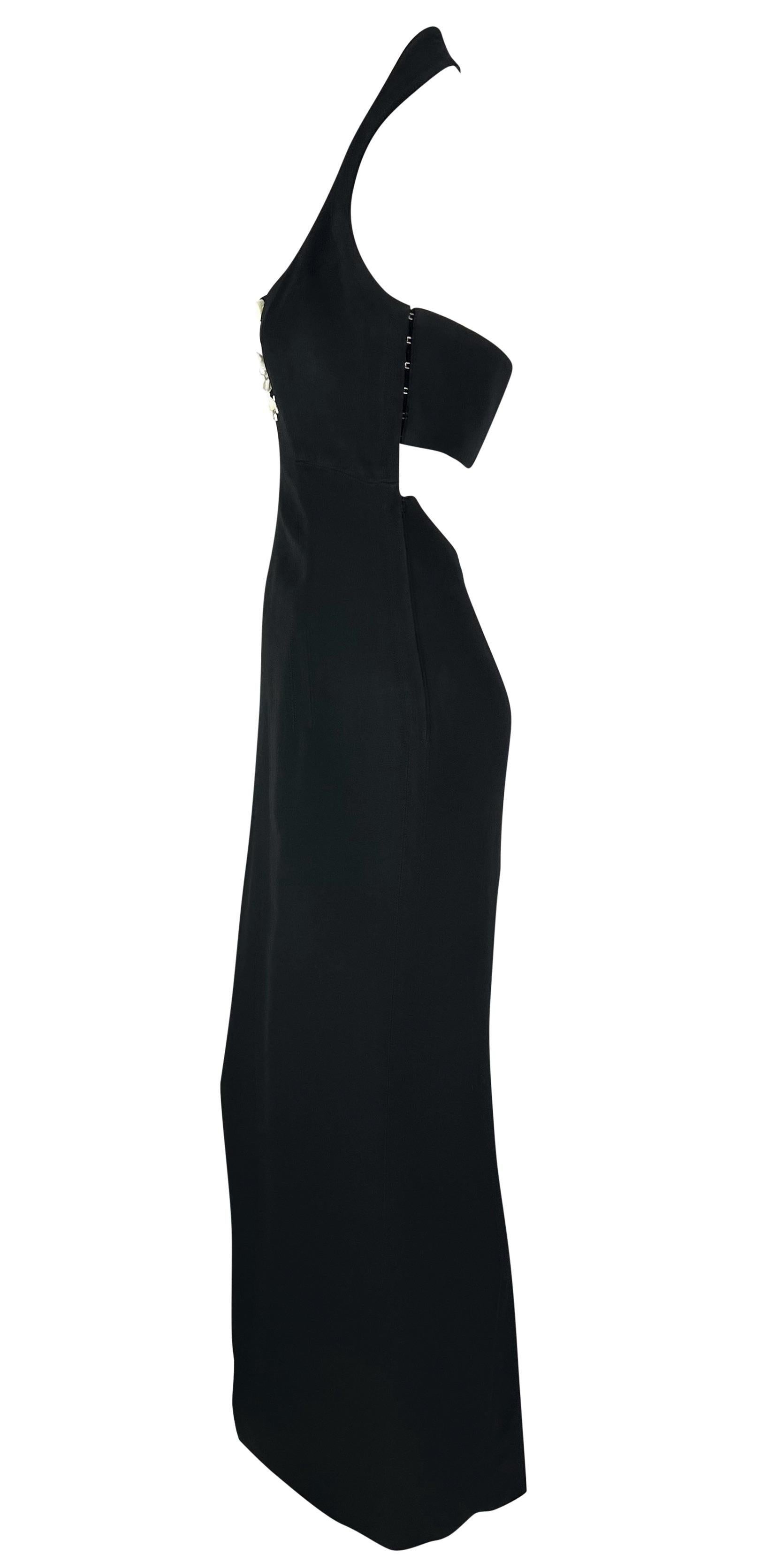 S/S 1993 Claude Montana Pasarela Maxivestido Recortado Negro con Cuentas Blancas en venta 12