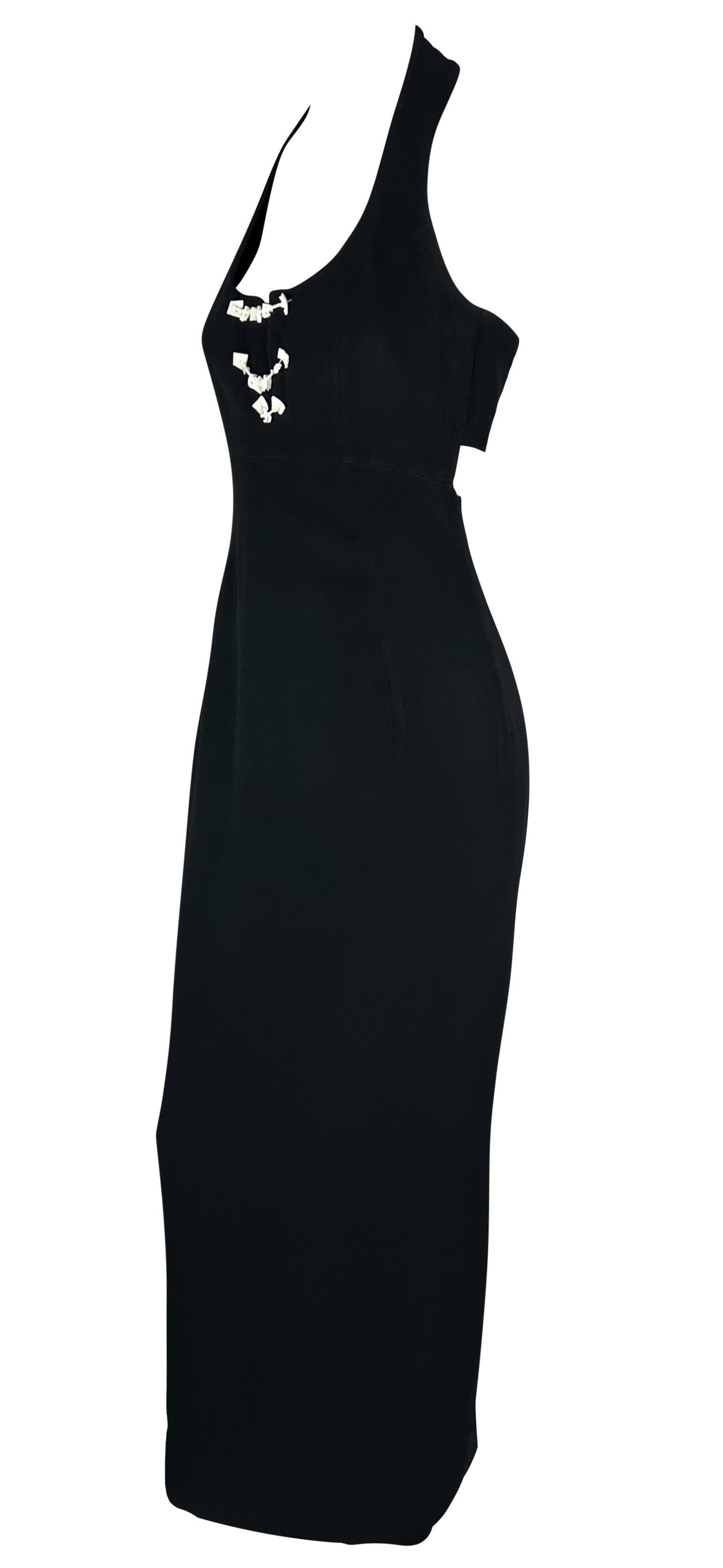 S/S 1993 Claude Montana Pasarela Maxivestido Recortado Negro con Cuentas Blancas en venta 13