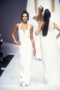 S/S 1993 Claude Montana Runway White Beaded Black Cutout Maxi Dress