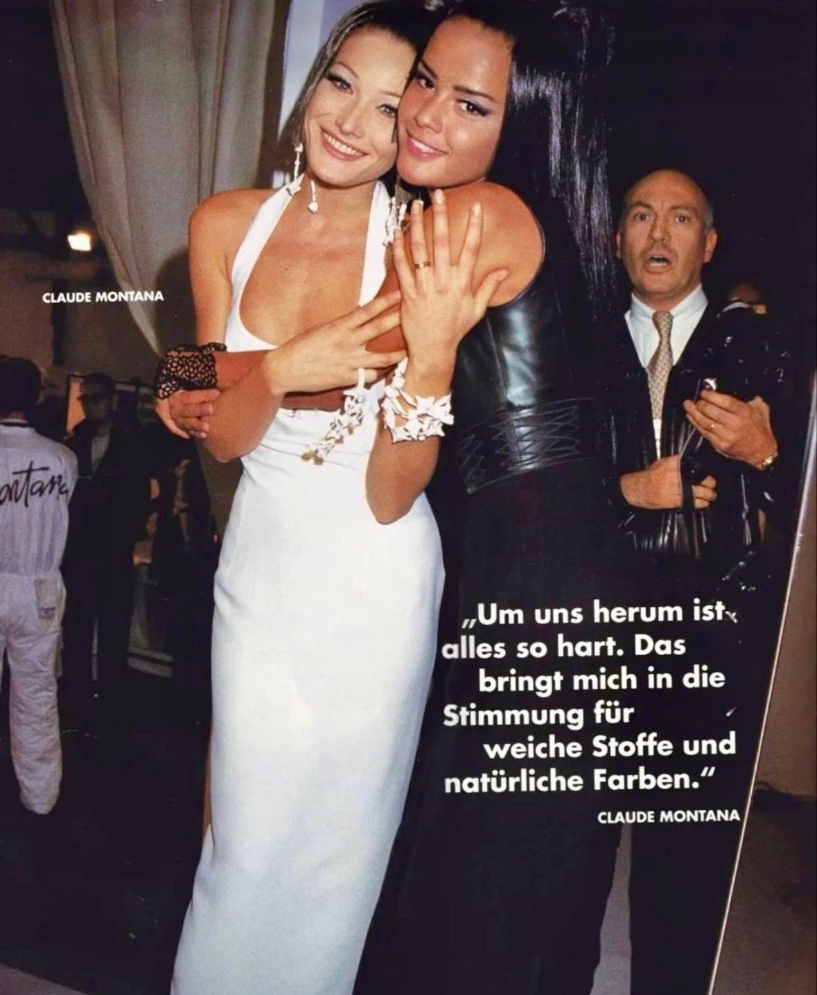 S/S 1993 Claude Montana Pasarela Maxivestido Recortado Negro con Cuentas Blancas en venta 5