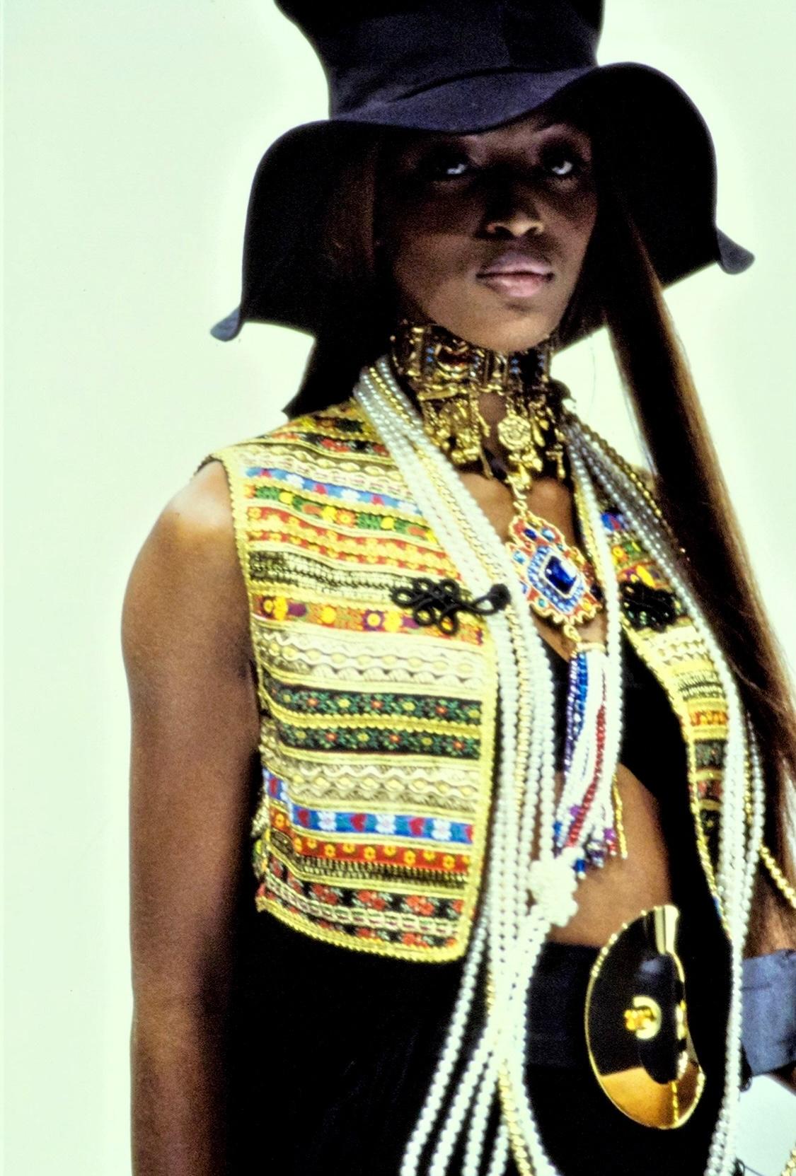 Presenting an Absolutely Fabulous Dolce & Gabbana oversized Boho bucket hat. This piece appeared in multiple variations on almost every look presented on the Spring/Summer 1993 runway, on the cover of Italian Vogue, and, of course, on Jennifer