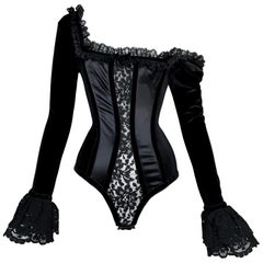 S/S 1993 Dolce & Gabbana Black Lace Bustier Victorian Bodysuit Top