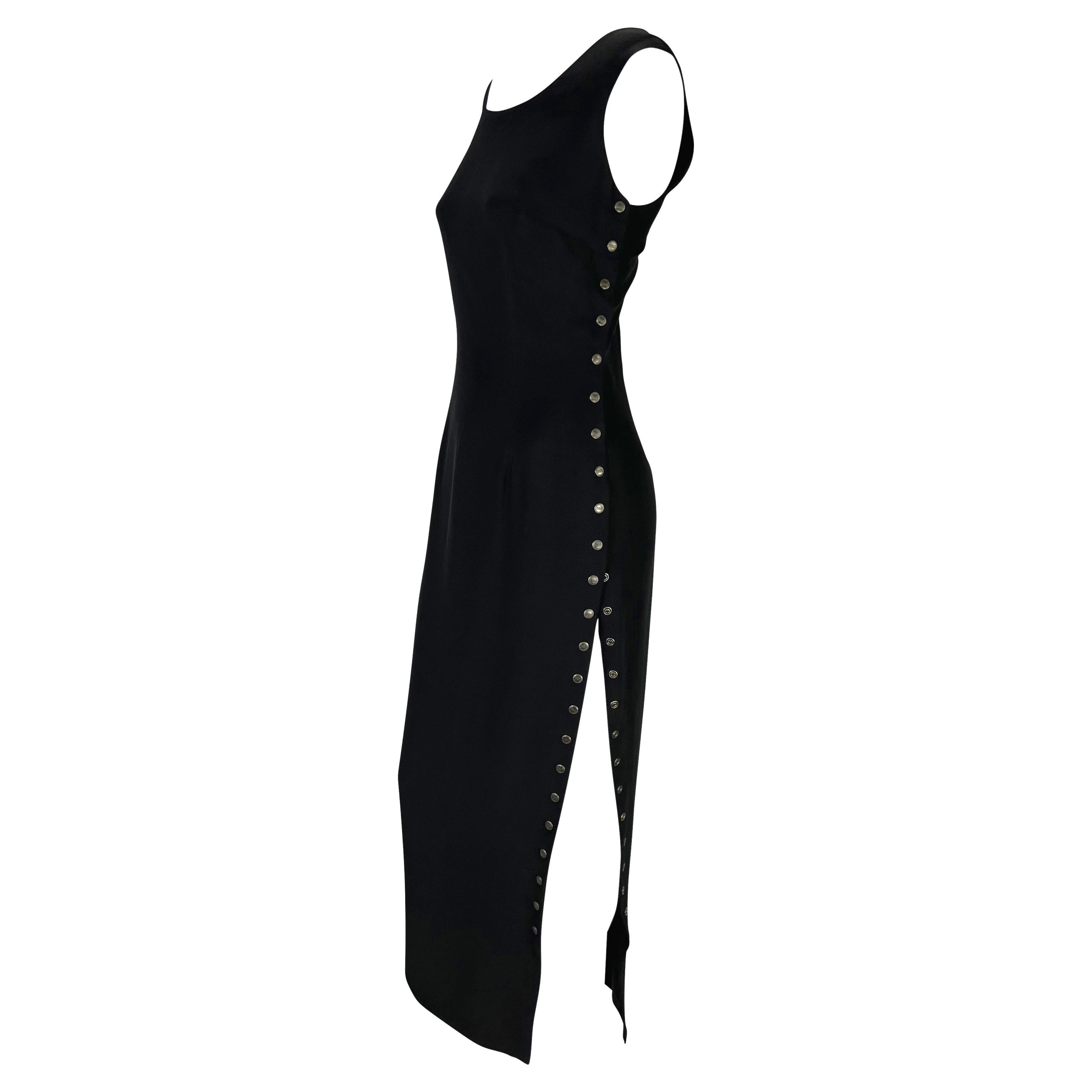 S/S 1993 Dolce & Gabbana Runway Logo Snap Black Bodycon Pin-Up Dress For Sale